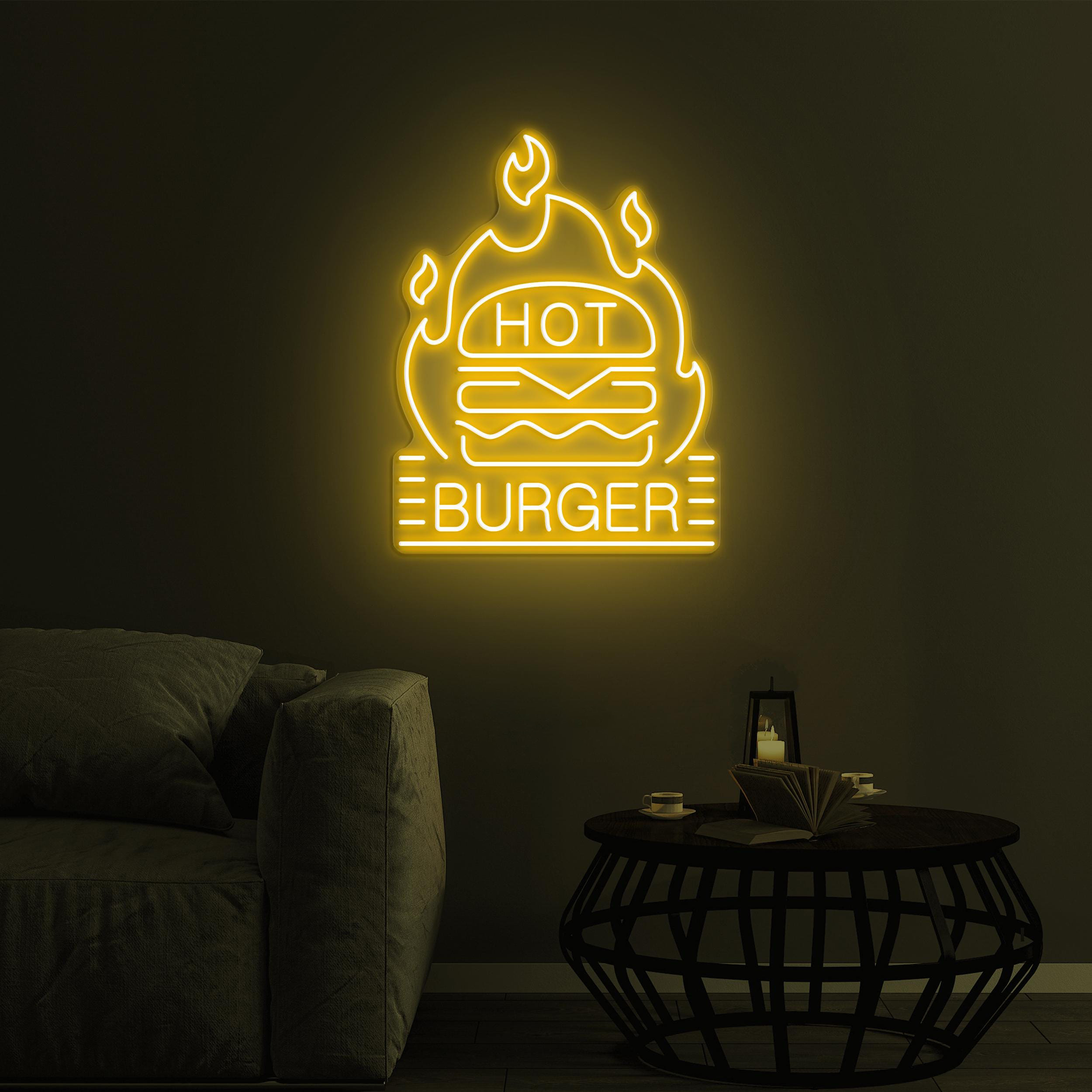 Hot Burger Neon Sign, Hot Hamburger LED Light, Fast Food Restaurant Wall Decor, Hot Burger Lover Gift, Burger Neon Art, Custom Neon Sign