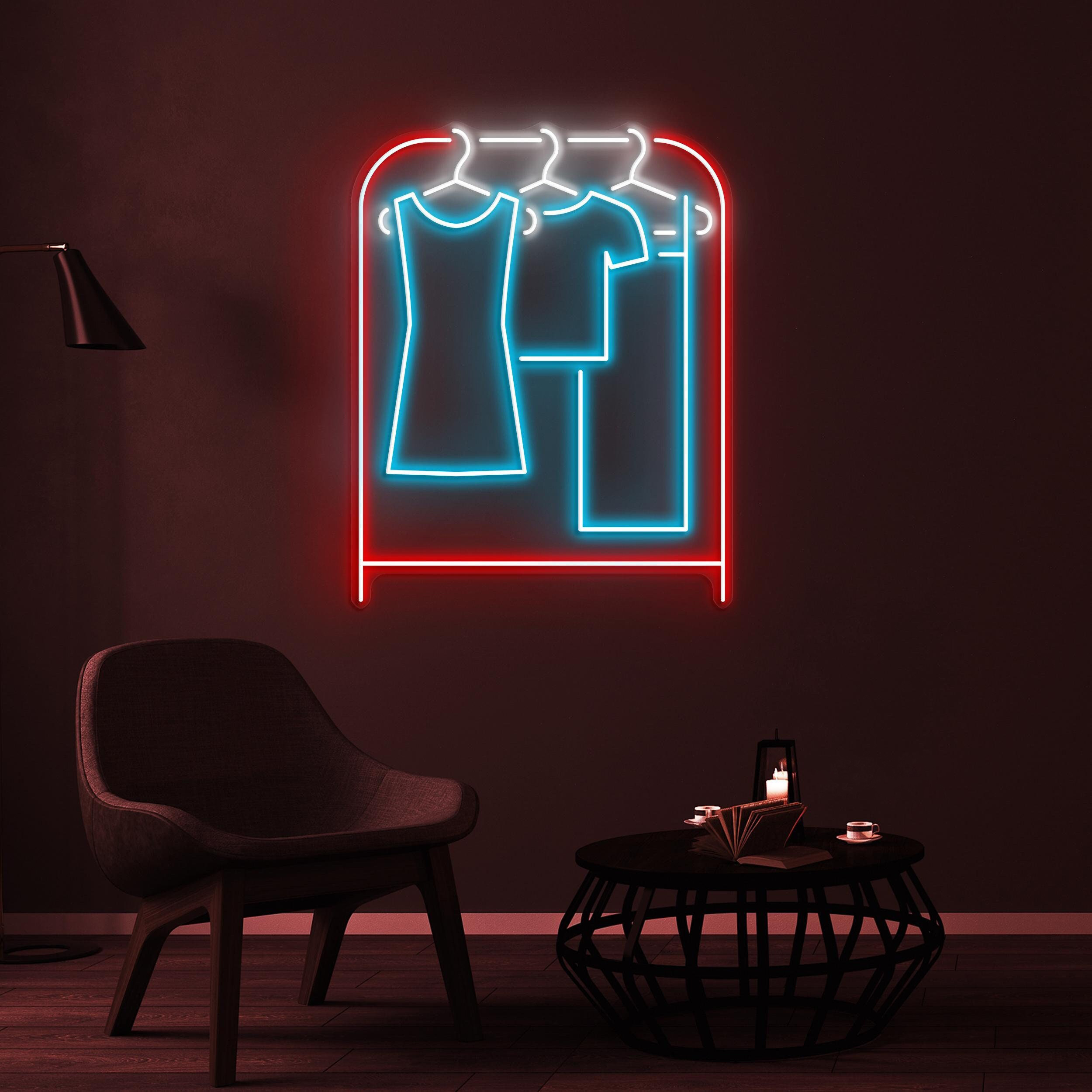 Clothes Rack Neon Sign, Clothe Hanger LED Light, Wardrobe Wall Decor, Fashion Wall Art, Brand Shop Decor, Cloth Shop Neon Art, Boutique Sign
