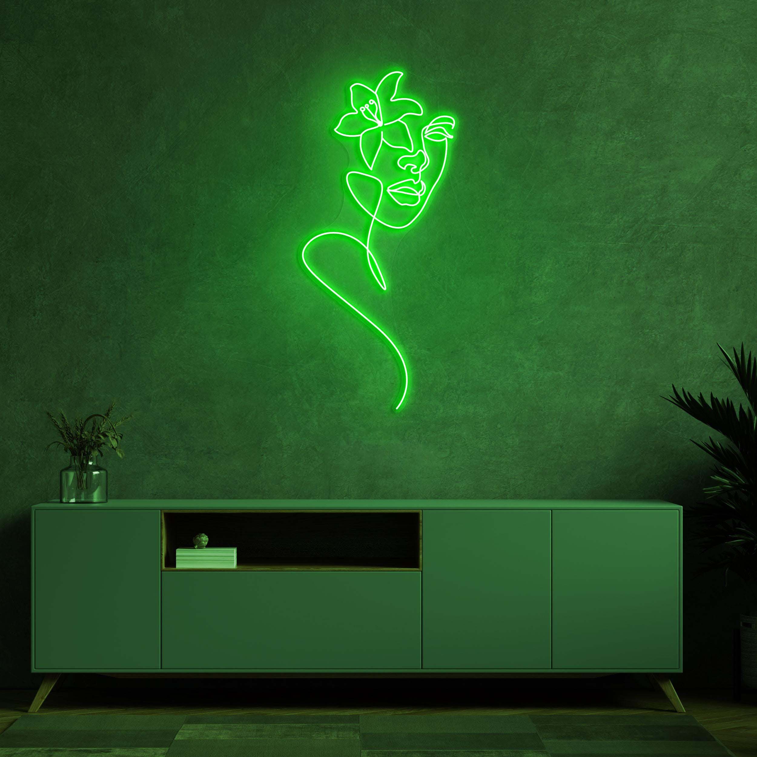 Face with Flower Neon Sign, Face with Flower LED, Feminine Line Art, Custom Neon Sign, Lady Wall Art, Decor for Home, Barber & Beauty Bar