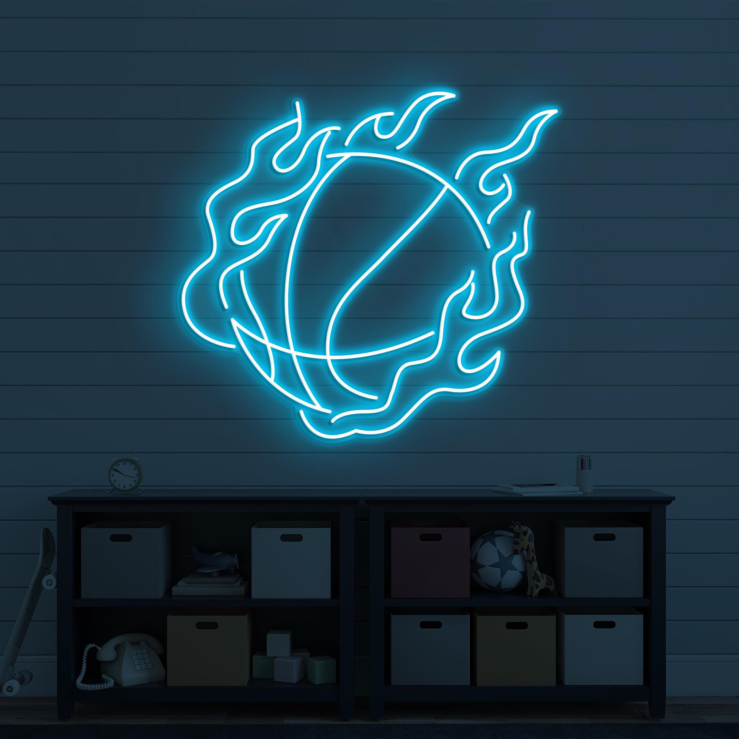 Flaming Basketball Neon Sign, Flaming Basketball LED Light, Fire Ball Wall Decor, Sports Club Wall Decor, Game Room Neon Light, Ball Lover