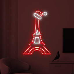 Tower Neon Sign, Christmas Eiffel Tower LED Sign, Christmas Party Wall Art, Eiffel Tower Wall Decor, Santa Hat LED Light, Kids room decor