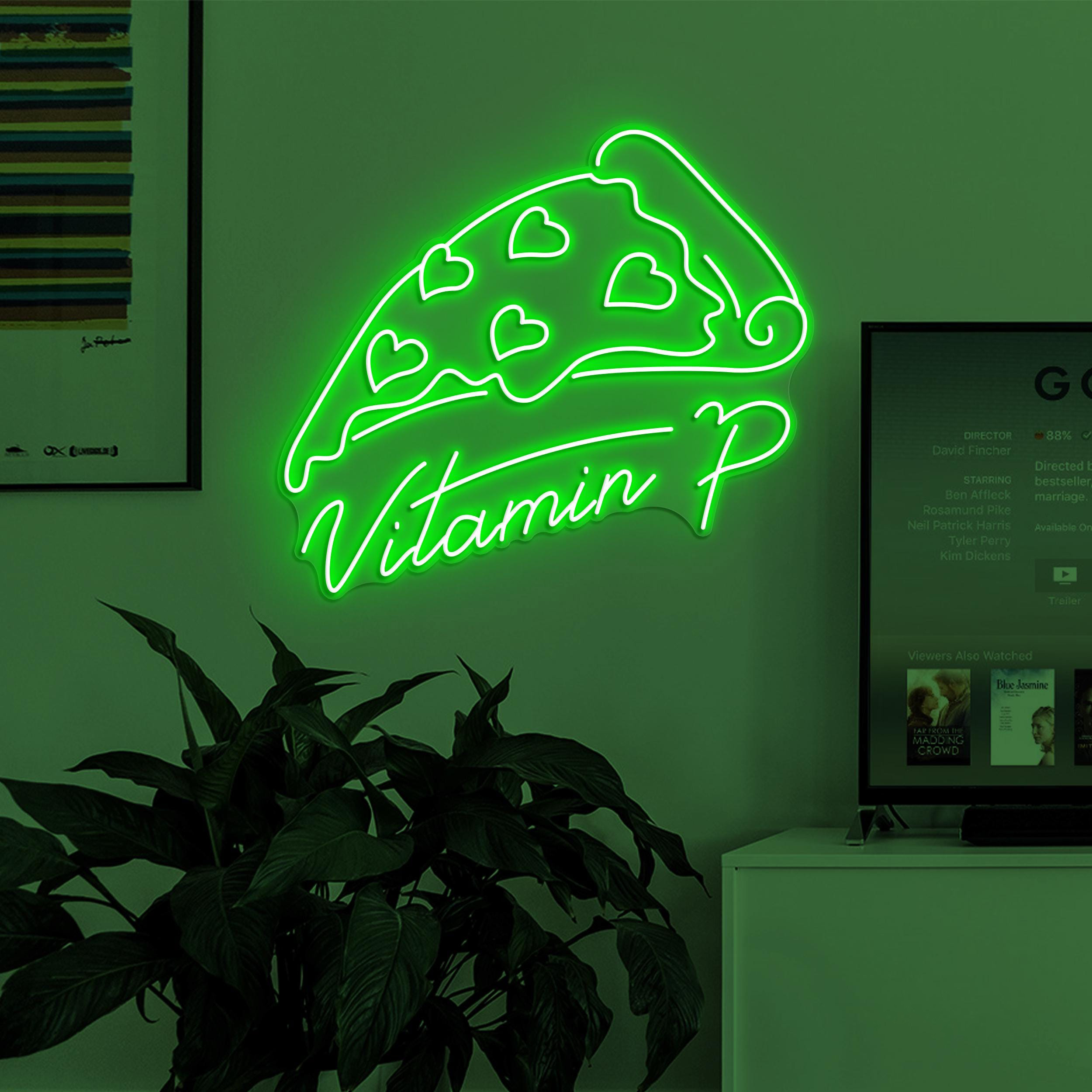 Pizza Neon Neon Sign, Pizza Vitamin P LED Light, Vitamin P Logo Wall Decor, Pizza Cafe Wall Art, Heart Pizza Wall Art, Love Pizza Neon Sign