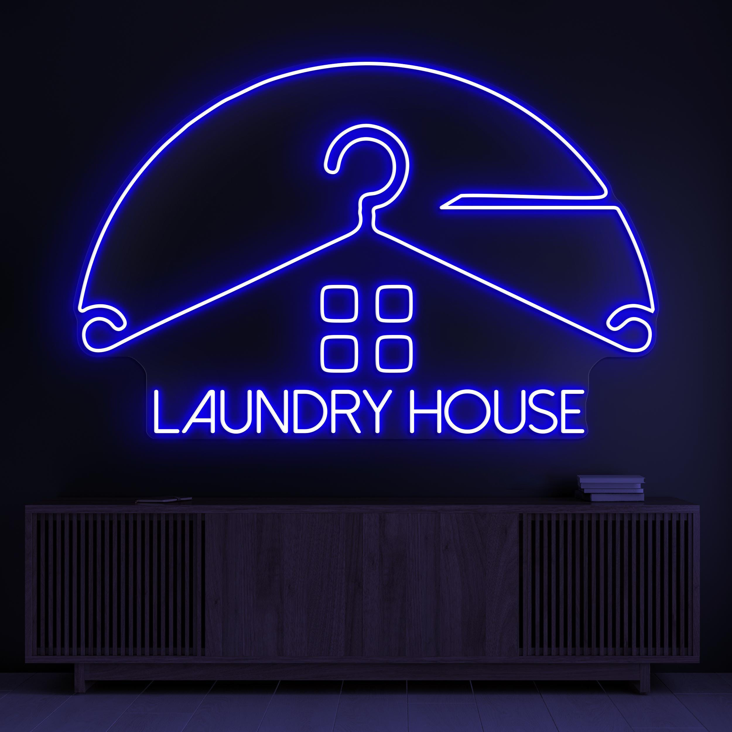 Laundry House Neon Sign, Laundry House LED Light, Laundry Room Wall Decor, Clean Clothes Wall Sign, Hanger Neon Light, Dry Clean Shop Decor