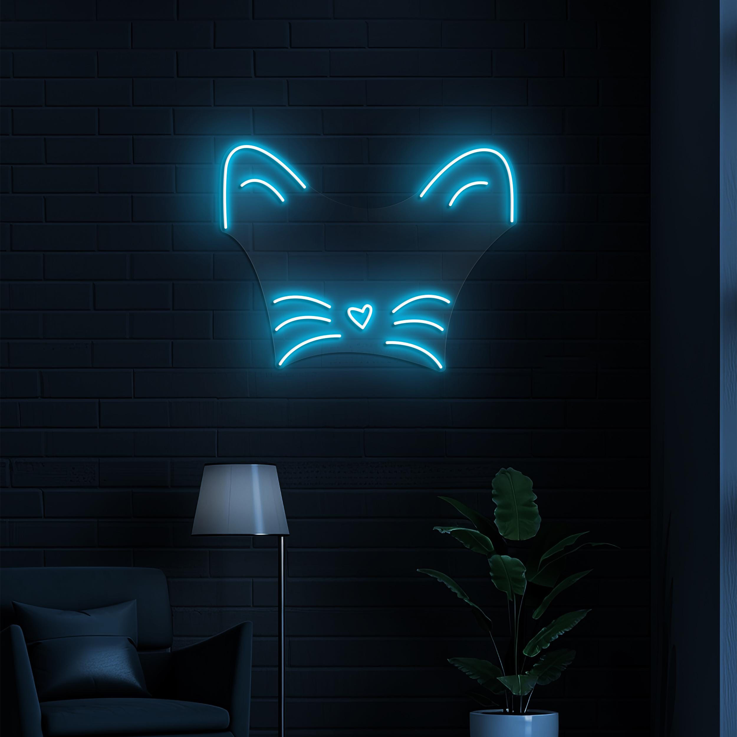 Cat Face Neon Sign, Cat Face LED Light, Kitten Neon Wall Art, Cute Cat Wall Decor, Decor for Kids Room & Game Room, Cat Lover, Home Decor