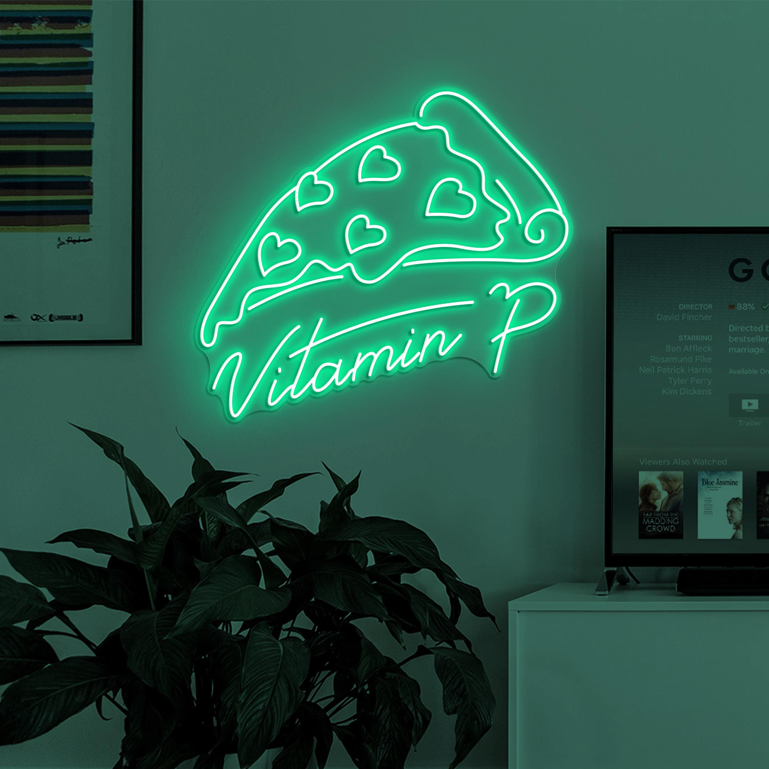 Pizza Neon Neon Sign, Pizza Vitamin P LED Light, Vitamin P Logo Wall Decor, Pizza Cafe Wall Art, Heart Pizza Wall Art, Love Pizza Neon Sign