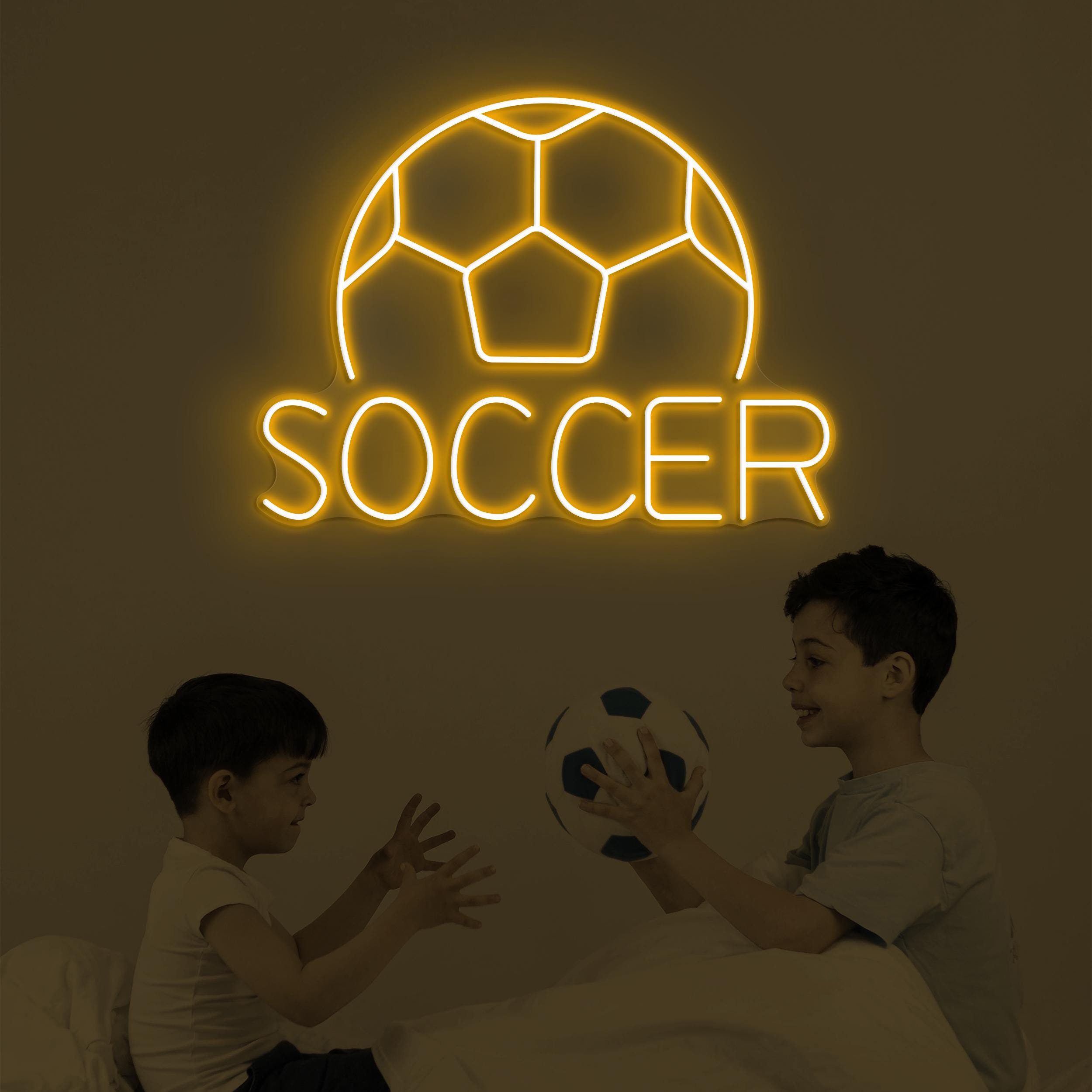 Soccer Neon Sign, Soccer LED Light, Soccer Logo Wall Art, Goal Wall Decor, Game On Neon Sign, Birthday Gift for Soccer Lover, Game Room Art