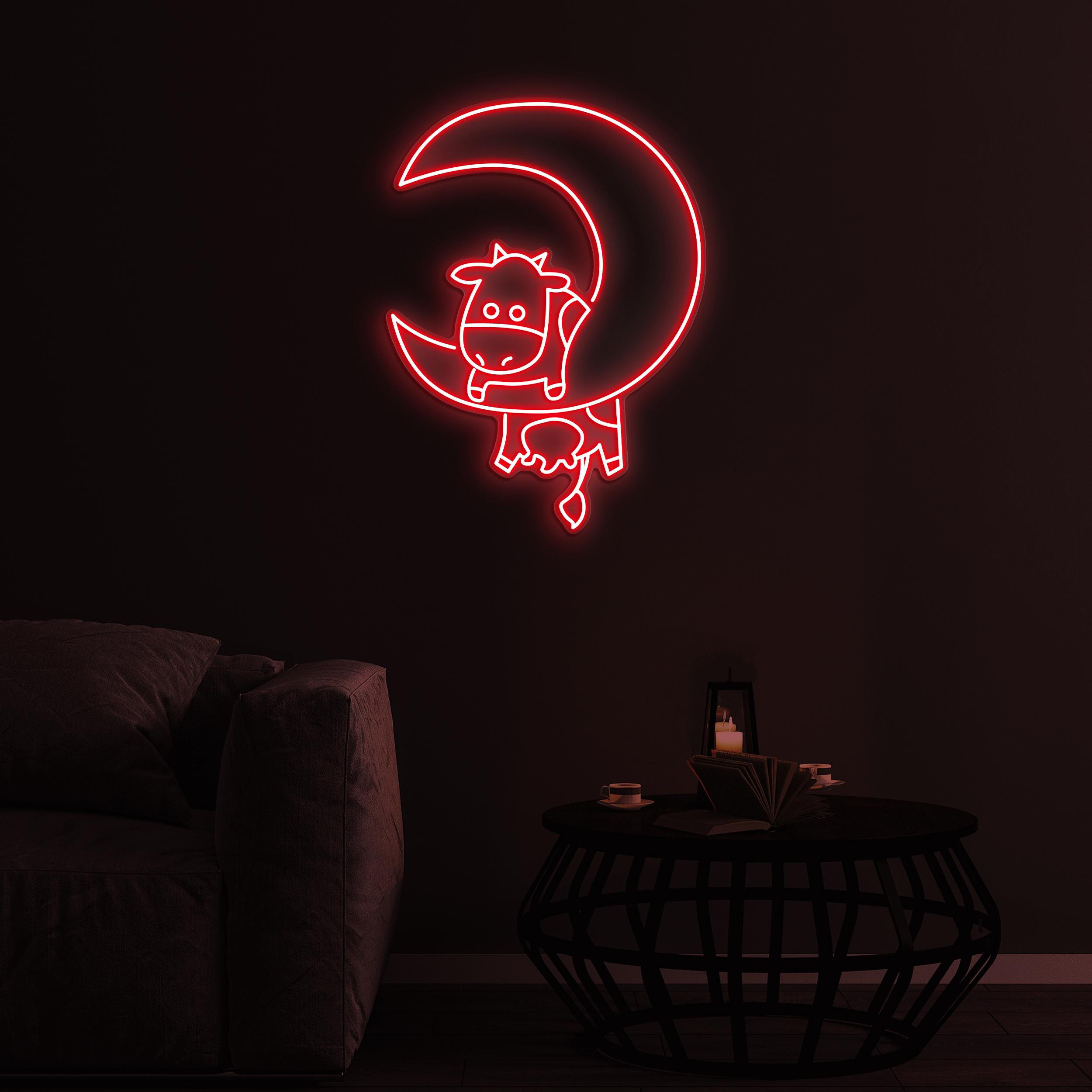 Cow With Moon Neon Sign, Cow on Moon LED Light, Cow Moon Wall Art, Farmer Lover Gifts, Cow Farm Wall Art, Gifts For Kids, Kids Room Decor