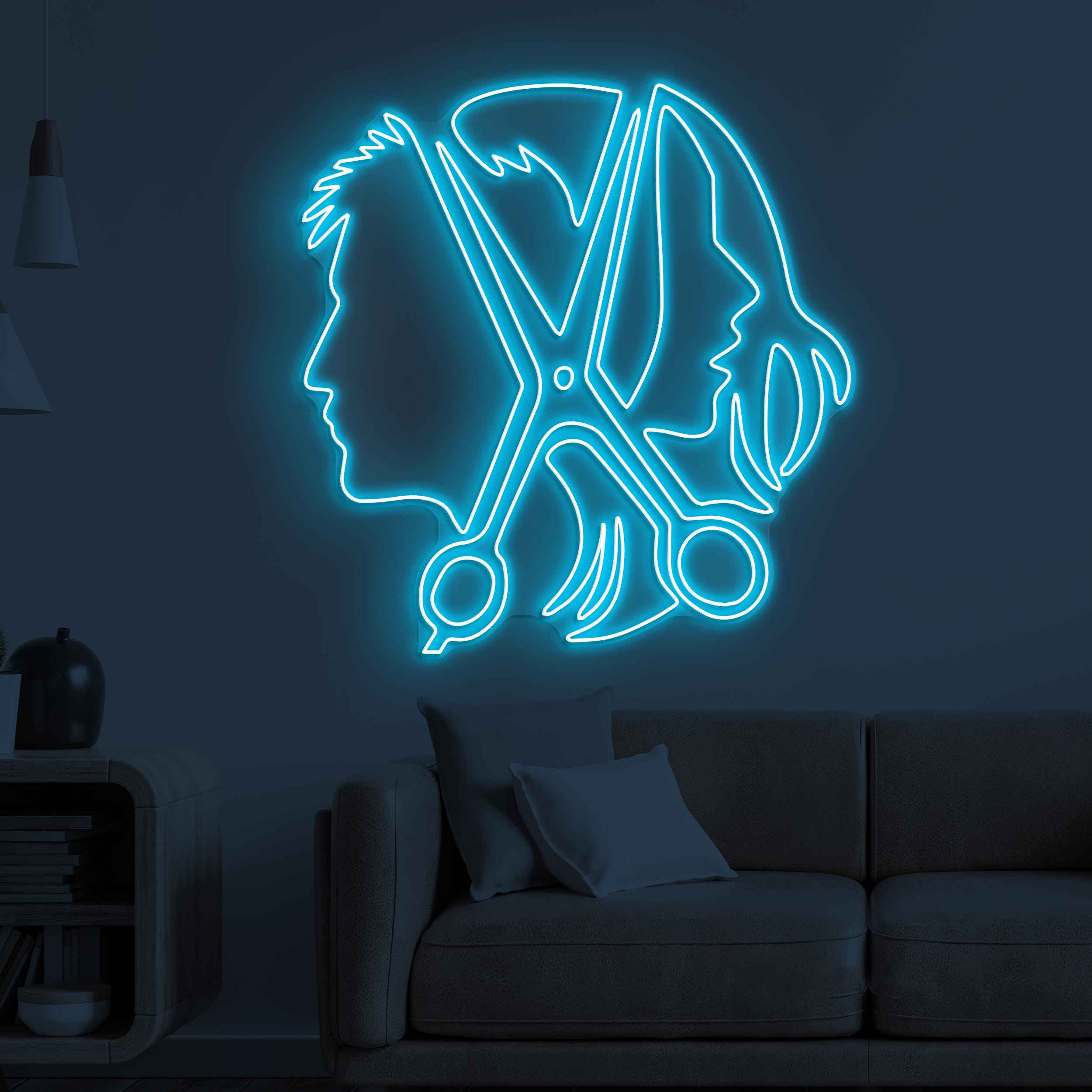 Couple Hair Cut Neon Sign, Couple Hair Cut LED Light, Couple With Scissor Wall Decor, Barber Business Shop Neon Light, Haircut Neon Sign