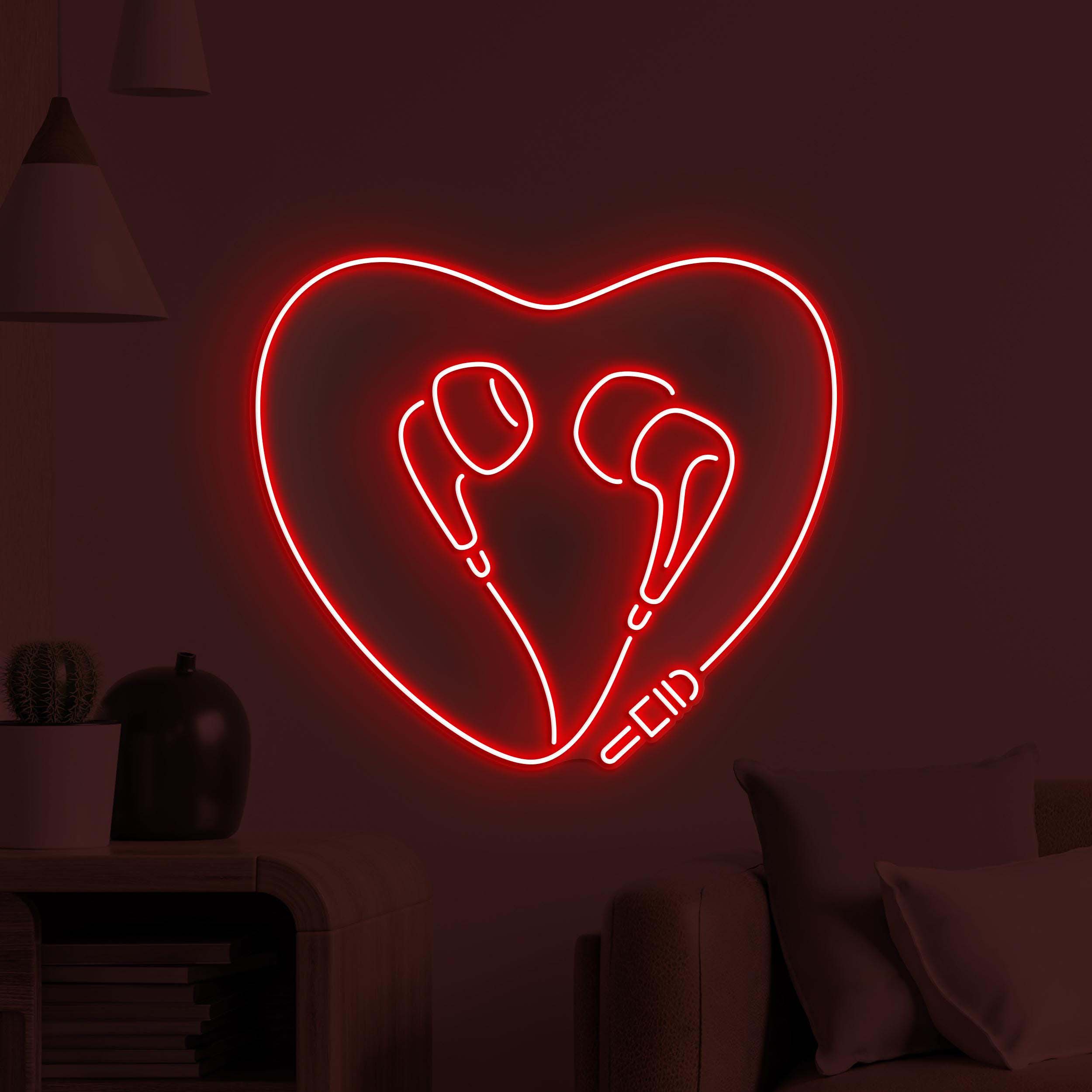 Heart Earphone Neon Sign, Headphones Heart LED Light, Love Beats Wall Decor, Home Neon Light, Music Heart Wall Art, Music Love Neon Decor