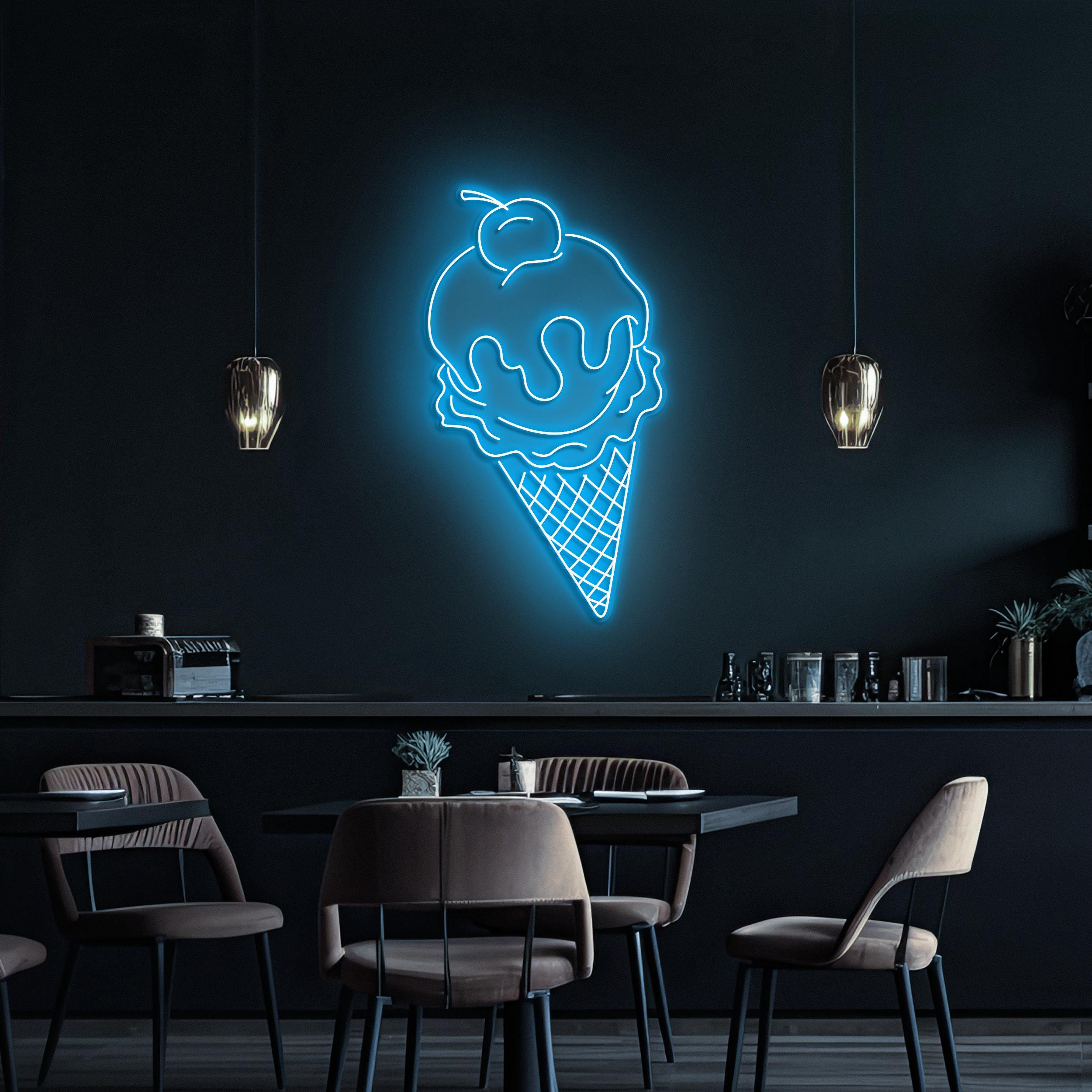 Cone Ice Cream Neon Sign, Ice Cream LED Light, Ice Cream With Cherry Art, Decor for Ice Cream Shop, Cafe, Bar, Dessert Spot, Ice Cream Lover