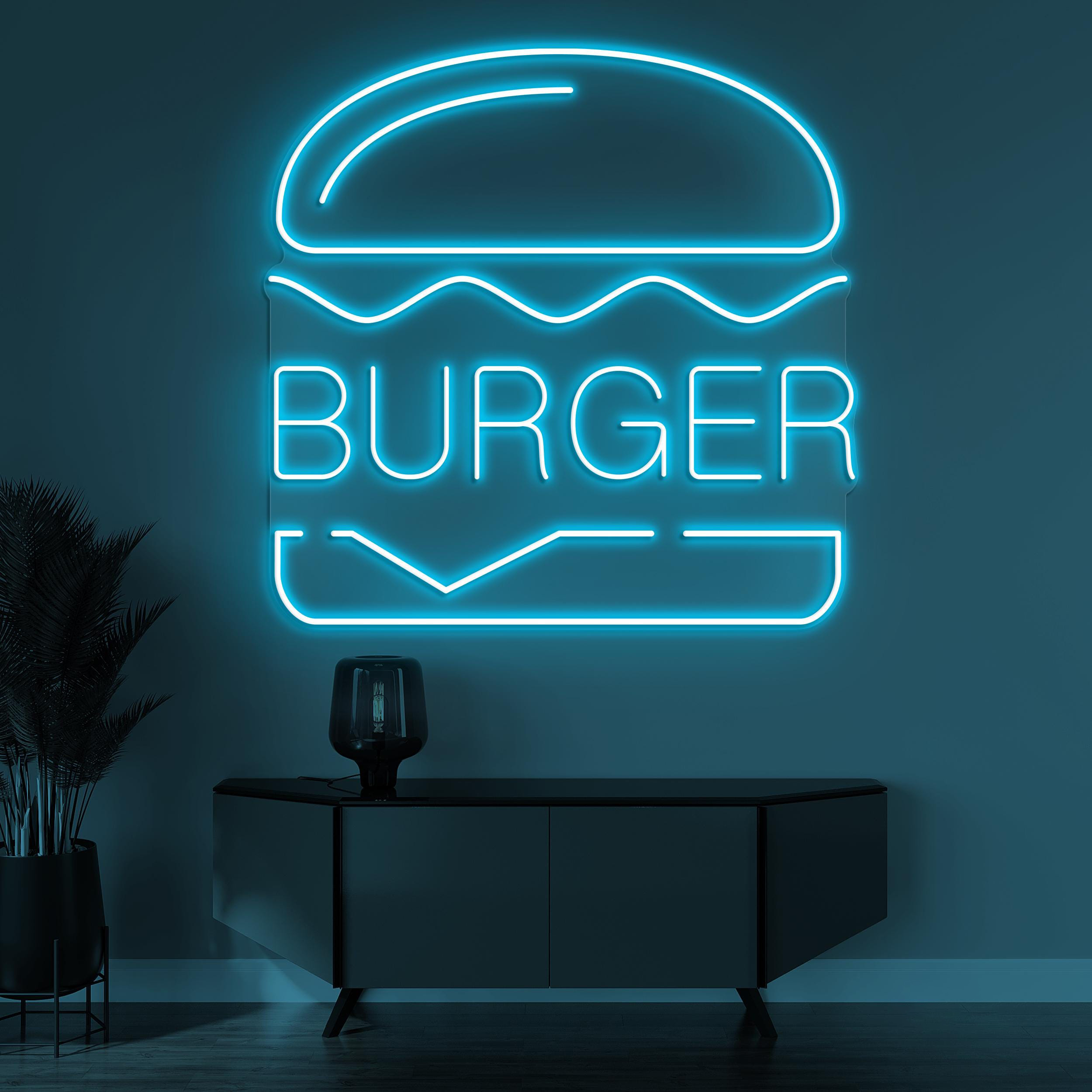Burger Neon Sign, Burger LED Light, Hamburger Wall Decor, Restaurant Wall Art, Fast Food Neon Light, Burger Shop Neon Art, Street Food Decor