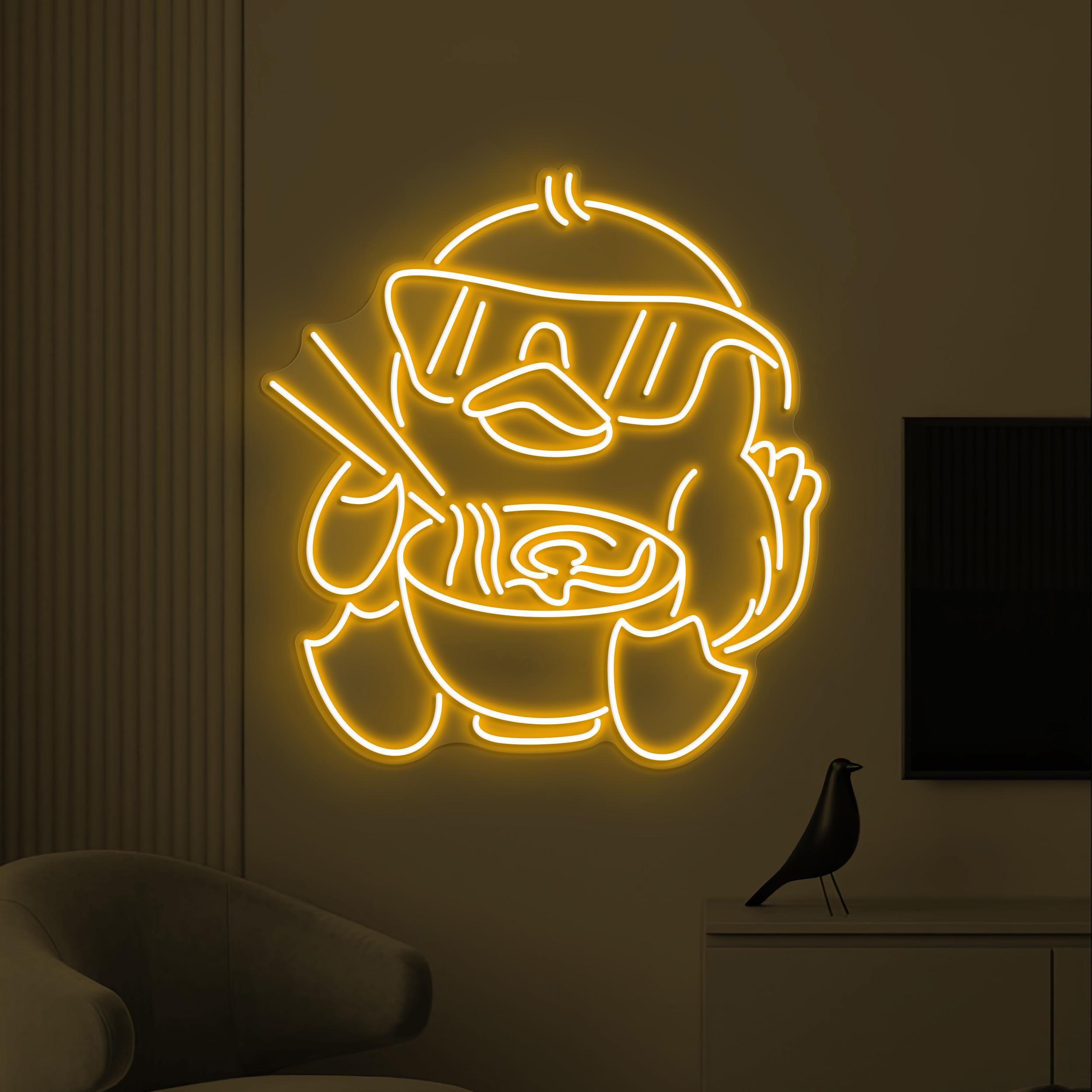 Cute Duck Neon Sign, Duck Eating Ramen LED Light, Japanese Restaurant Wall Decor, Noodles Neon Sign, Ramen Neon Art, Gift for Ramen Lover