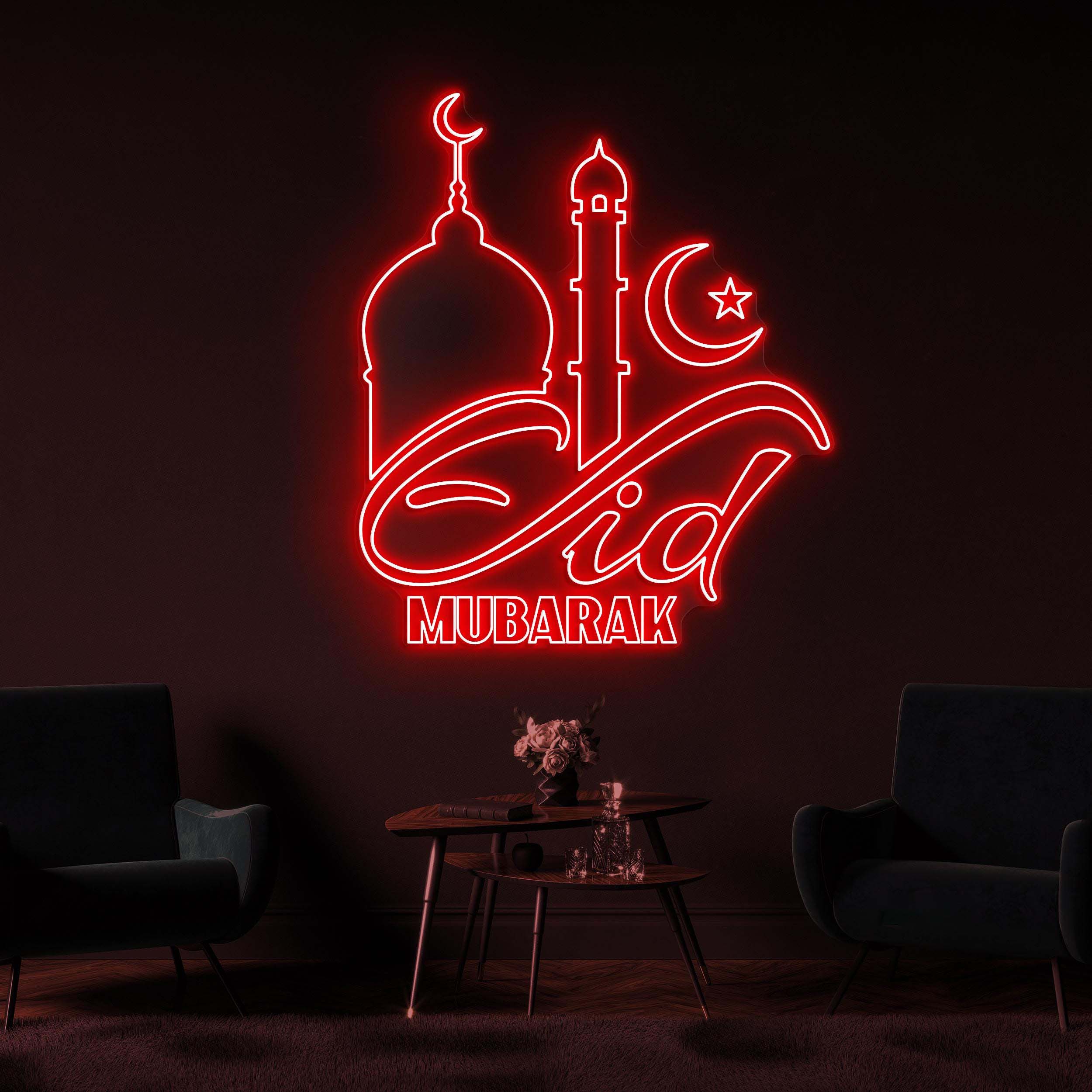 Eid Mubarak Neon Sign, Eid Mubarak LED Light, Mosque Wall Art, Moon & Star Wall Decor, Islamic Festival Neon Light, Muslim Home Wall Decor