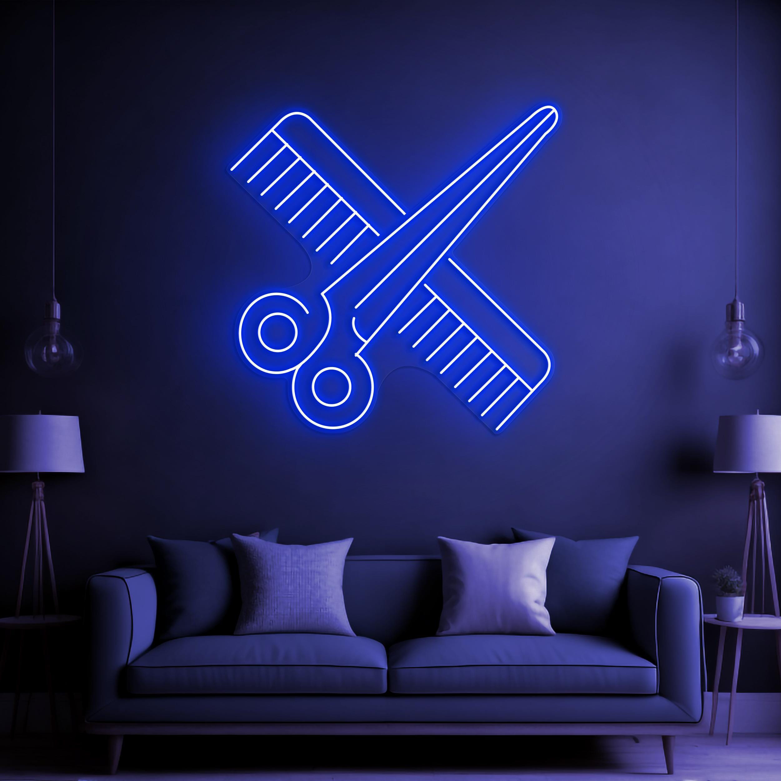 Scissors and Comb Neon Sign, Scissors and Comb LED Light, Hairdressing Tools LED Neon Art, Barber Shop Decor, Salon decor, Business Neon Art