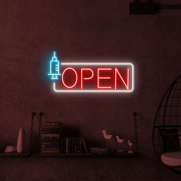 Open Neon Sign, Open LED Sign, Medical Wall Decor, Syringe Wall Art, Hospital Open Neon Light, Open Logo Led Sign, Business Logo Neon Sign