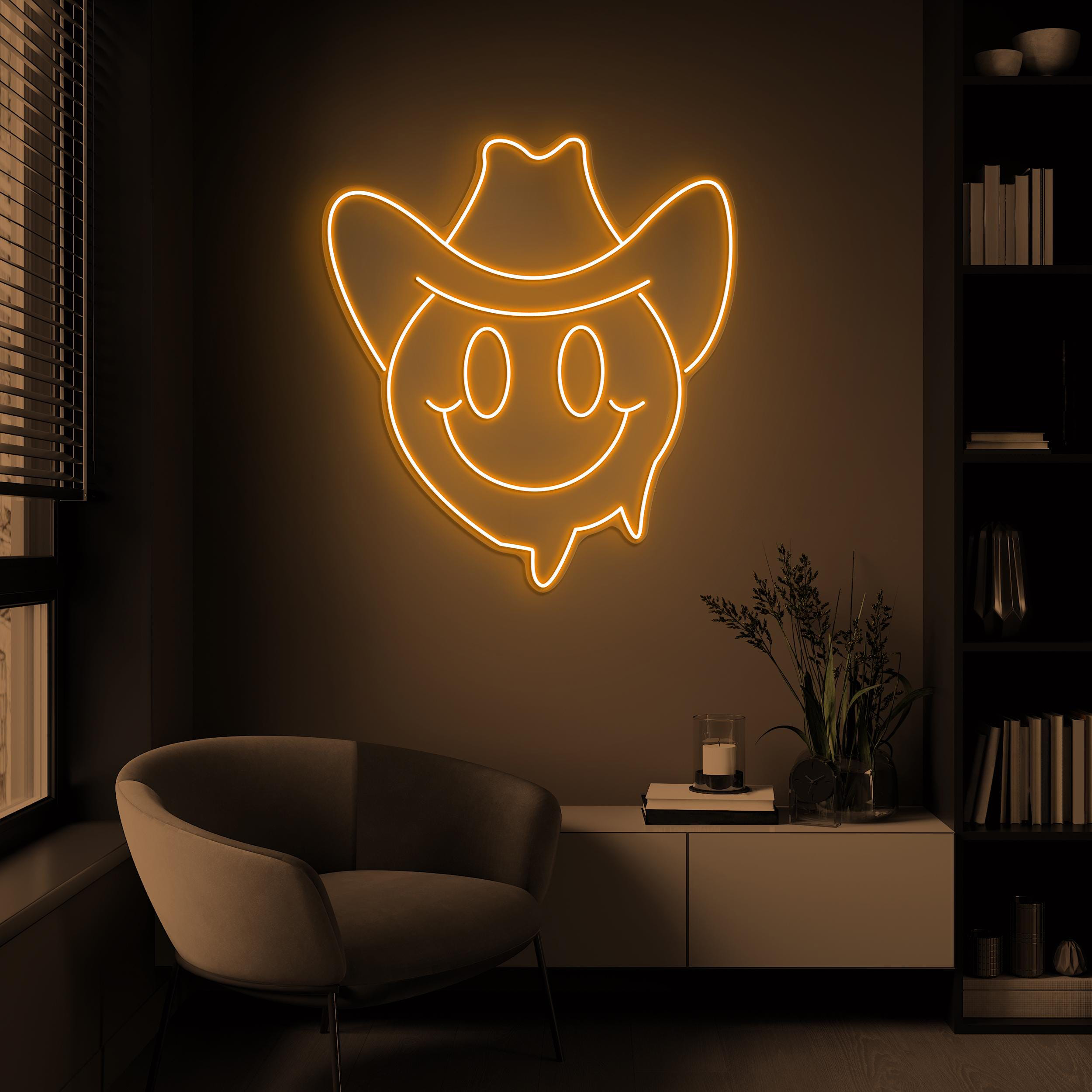 Smiley Cowboy Neon Sign, Smiley Face Cowboy LED Sign, Custom Neon Sign, Howdy Cowboy Decor, Cowboy Hat Art, Western Cowboy Decor, Home Decor