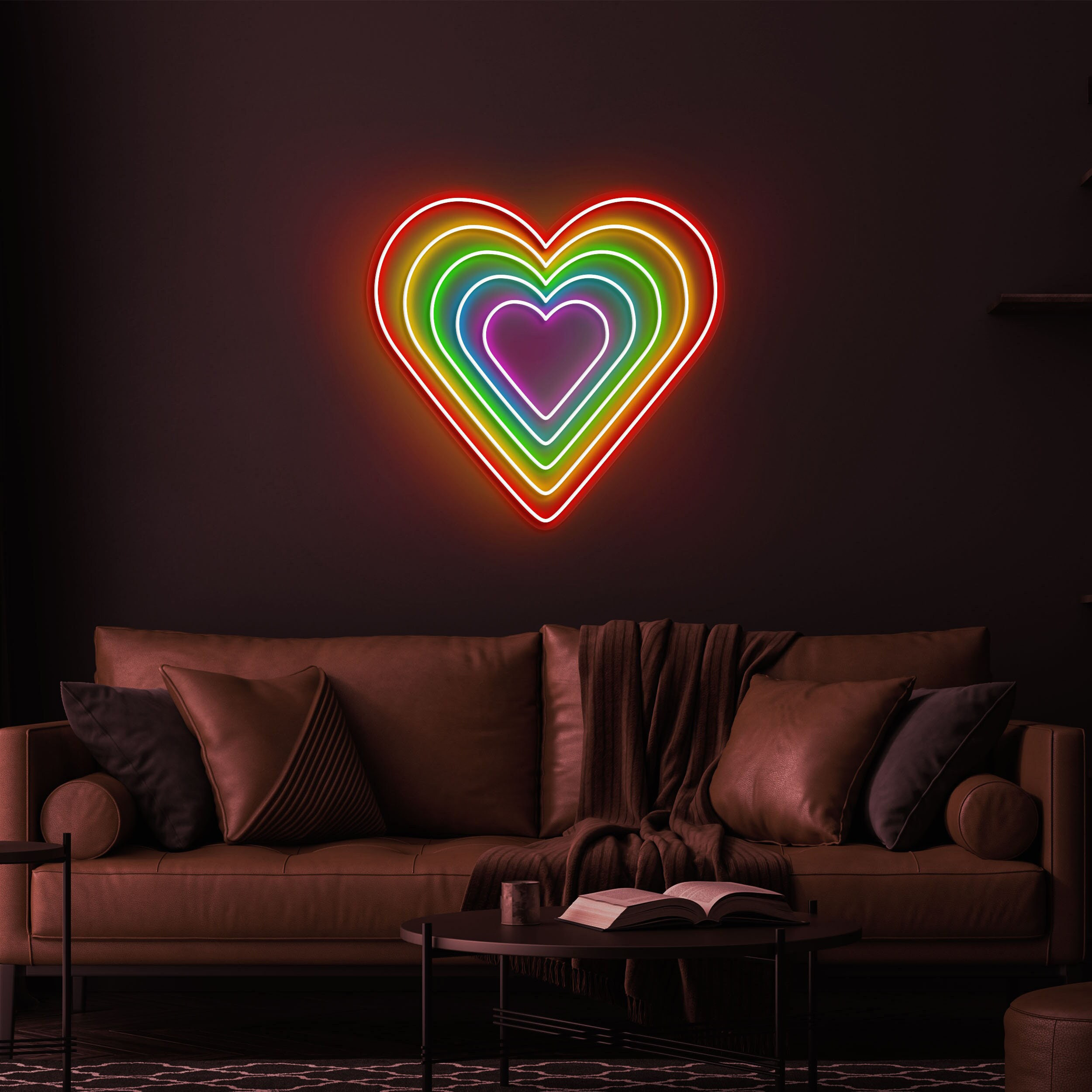 Heart Neon Sign, Heart in Heart Neon Light, Rainbow Hearts Light, Neon Heart Sign for Bedroom, Party, Gift for Mother, Daughter, Girlfriend