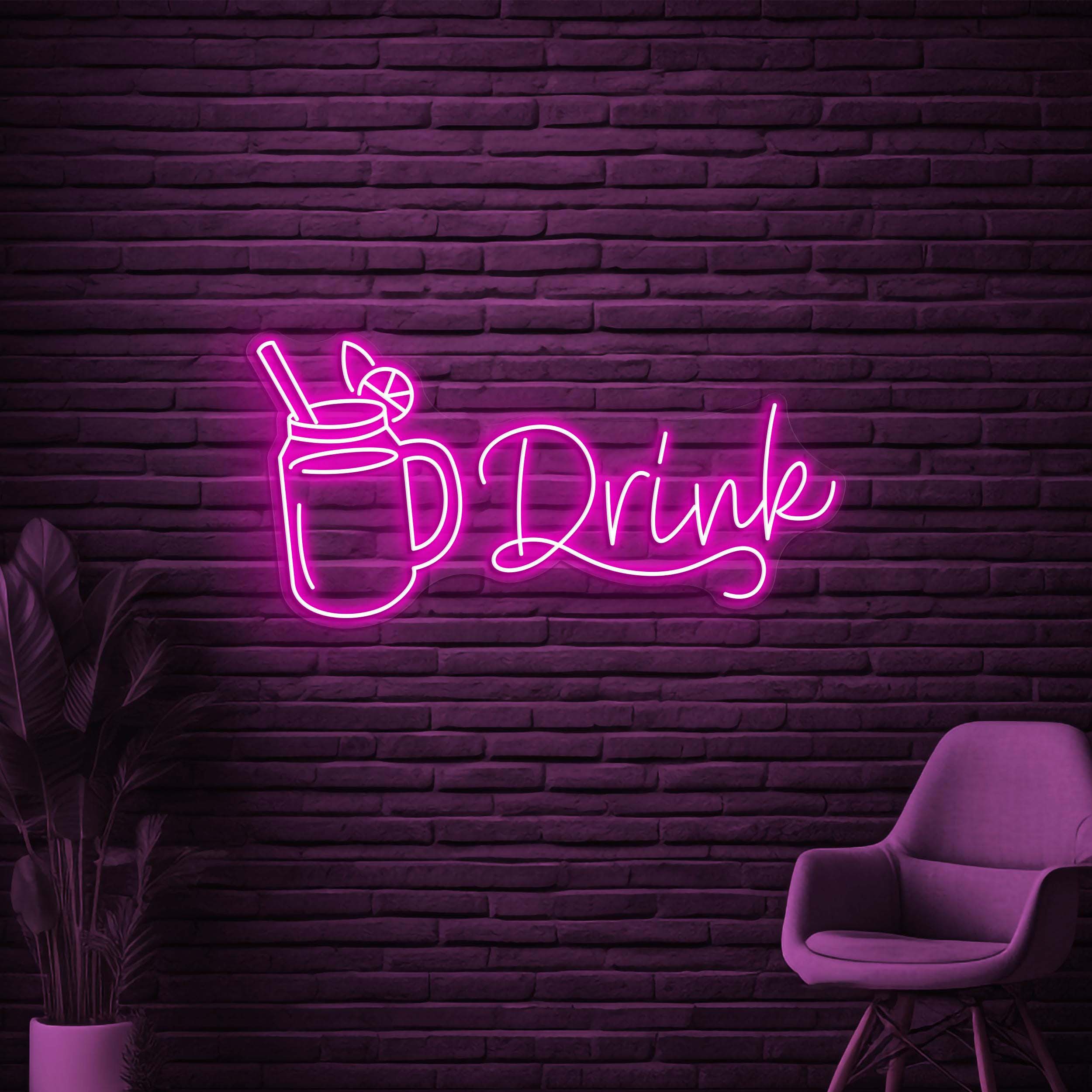 Drink Neon Sign, Drink LED Light, Drink Up Wall Art, Bar Wall Decor, Juice Shop Neon Light, Cocktail Neon Sign, Drunk Art, Drink Corner Sign