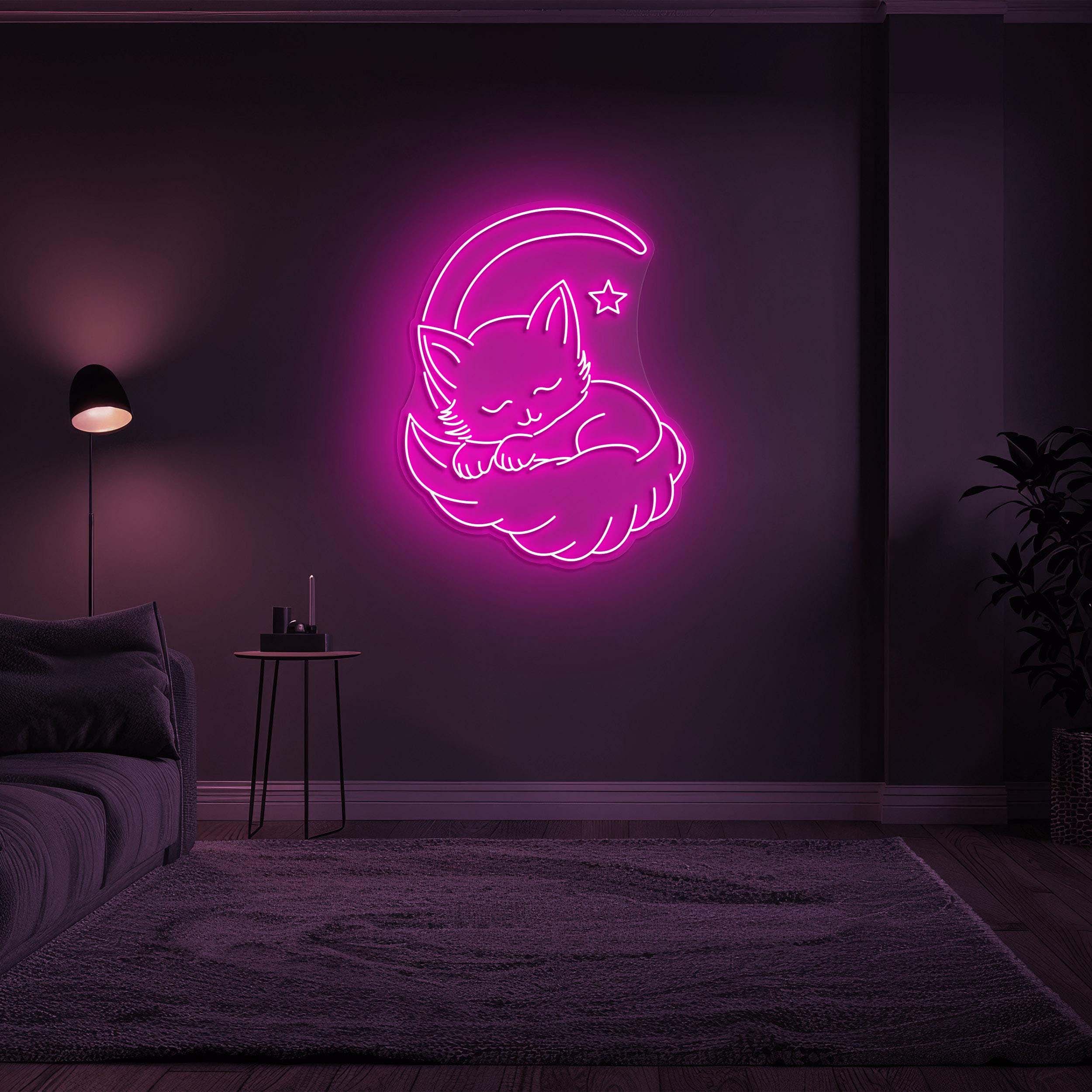 Cat Moon Neon Sign, Anime Cat on Moon, Sleeping Cat LED Light, Bedroom & Nursery Decor, Kids Room Wall Art, Cat Lovers Gift, Cat Neon Sign