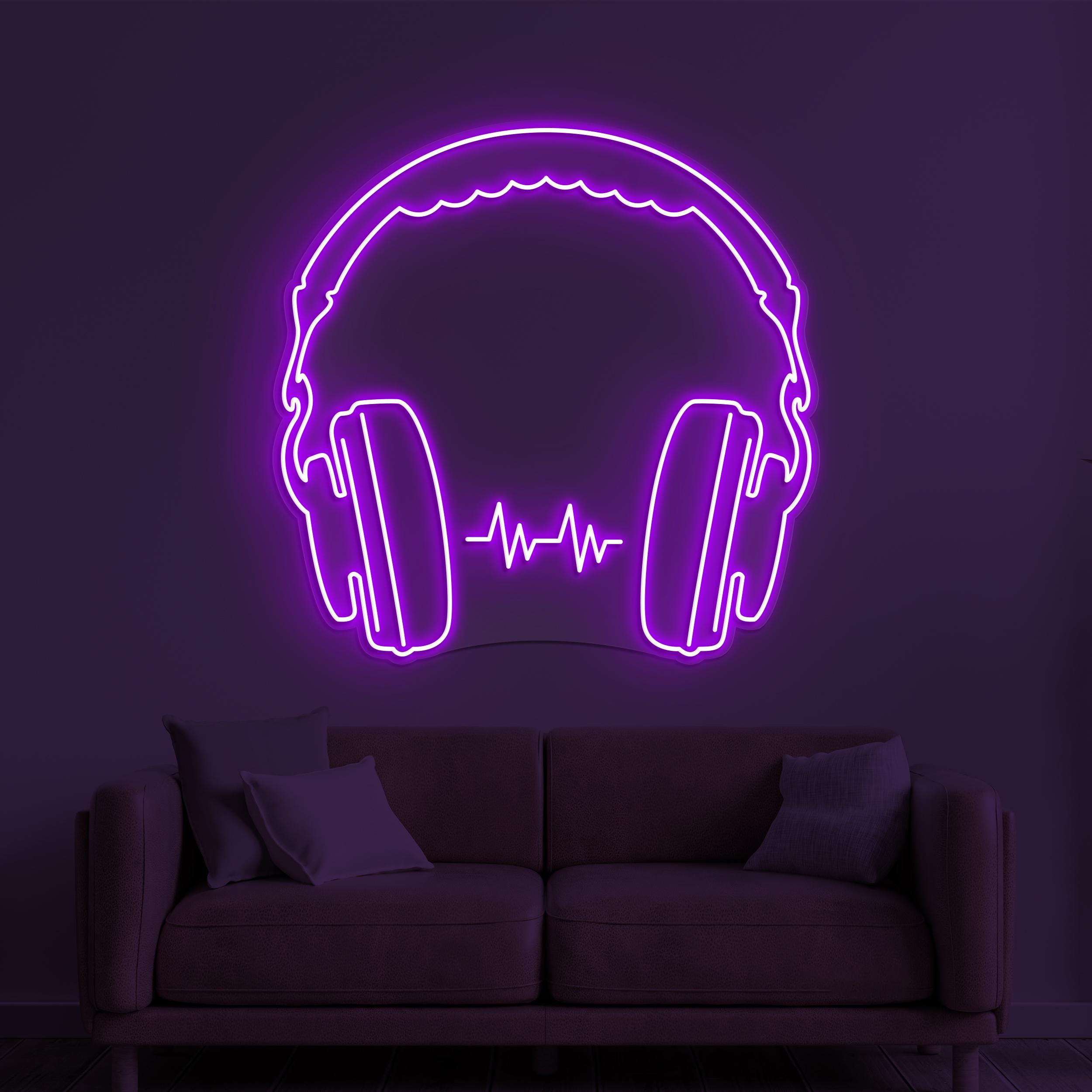 Headphones Neon Sign, Headphones LED Light, Music Room Wall Decor, Music Love Wall Art, Music Studio Decor, Headphones with Beat Art Sign