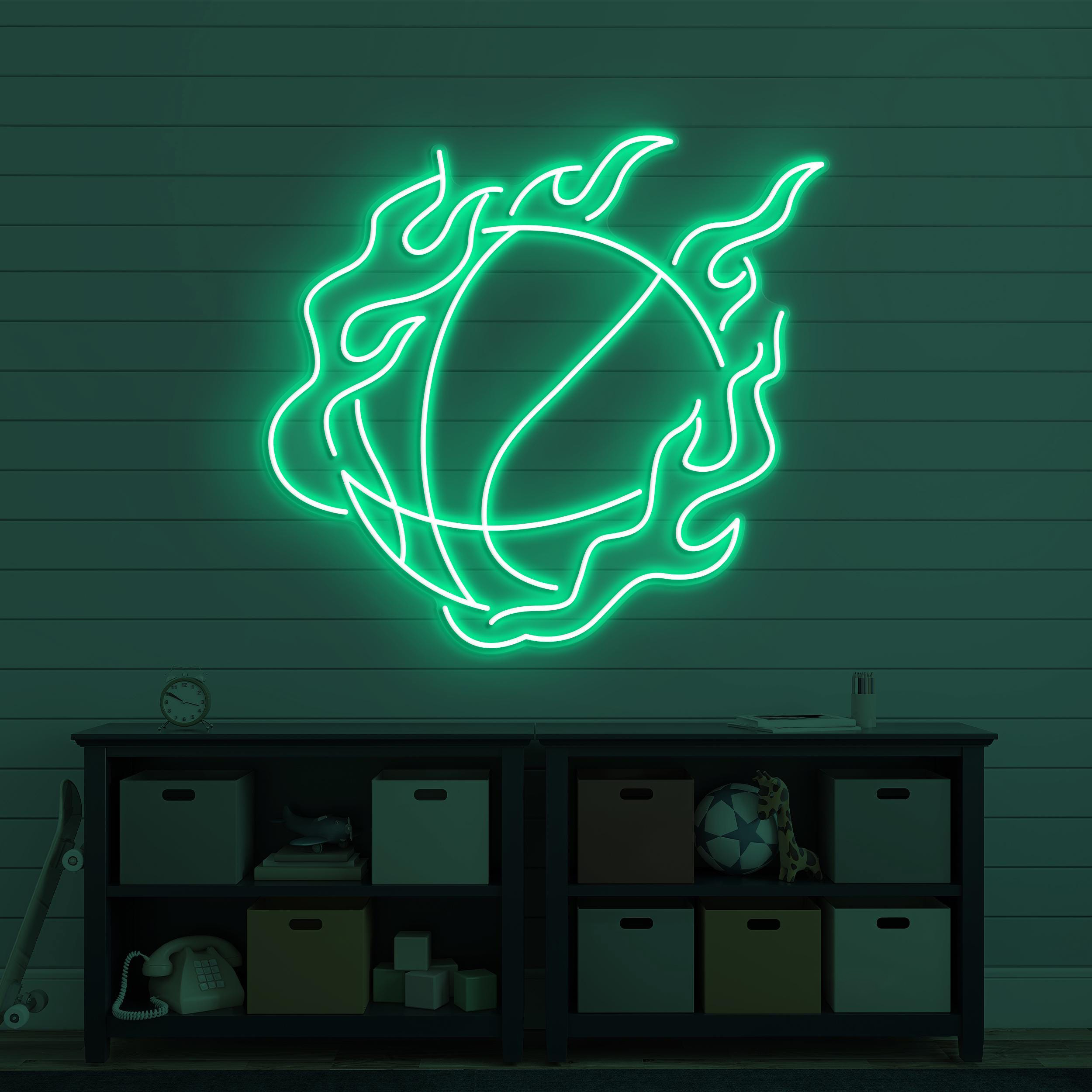 Flaming Basketball Neon Sign, Flaming Basketball LED Light, Fire Ball Wall Decor, Sports Club Wall Decor, Game Room Neon Light, Ball Lover