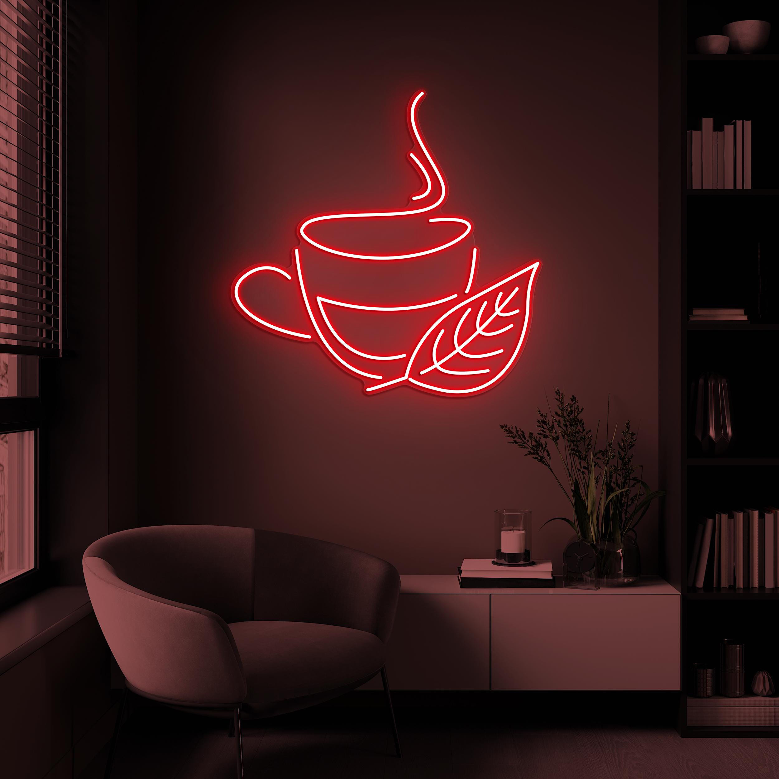 Green Tea Cup Neon Sign, Green Tea Cup LED Light, Leaf LED Sign, Green Tea Cup Wall Art, Green Tea Lover Gift, Drink Shop, Tea Store Decor