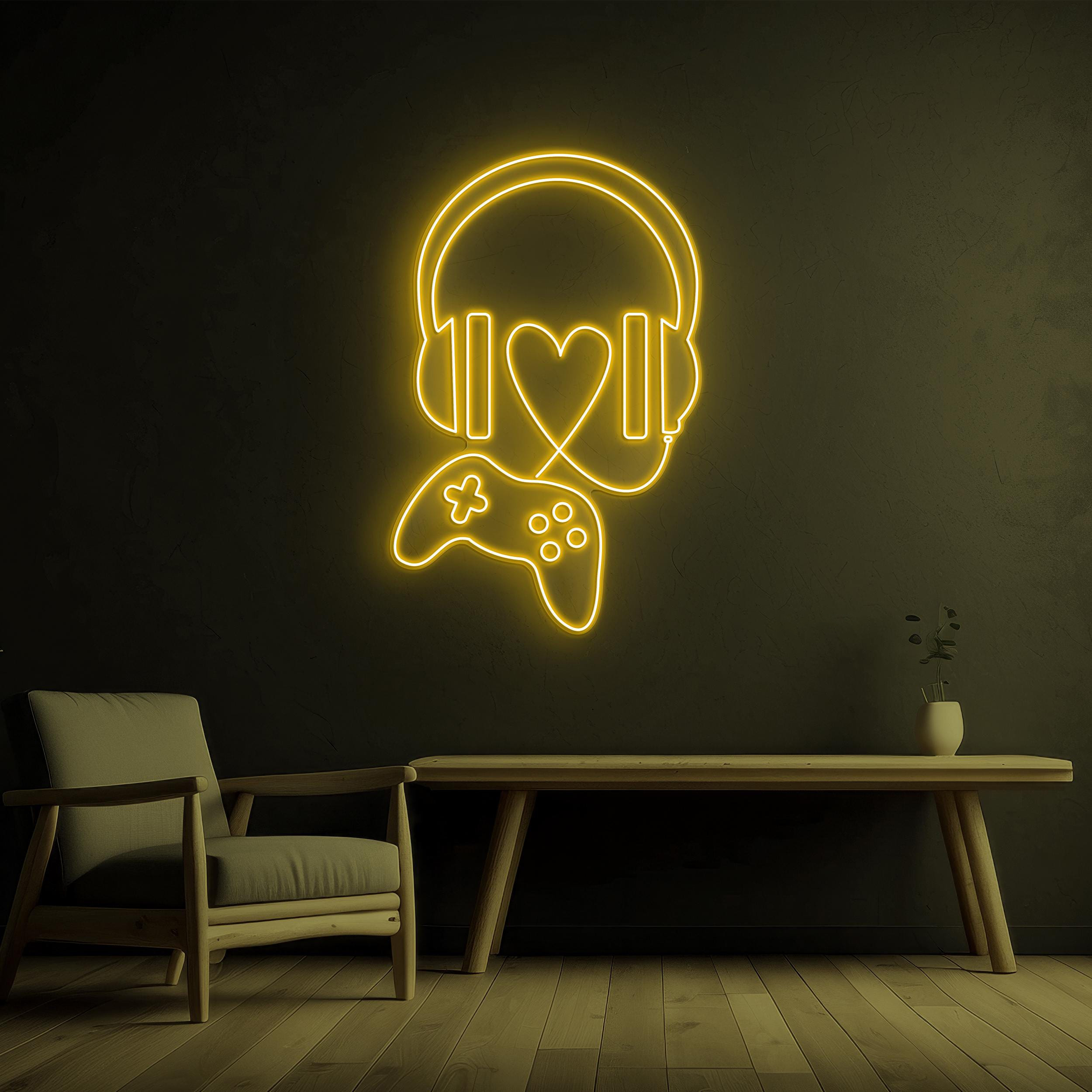 Headphone Neon Sign, Game Controller Led Light, Game Player Wall Decor, Headphone With Heart Sign, Game Room Wall Decor, Game Lover Gift