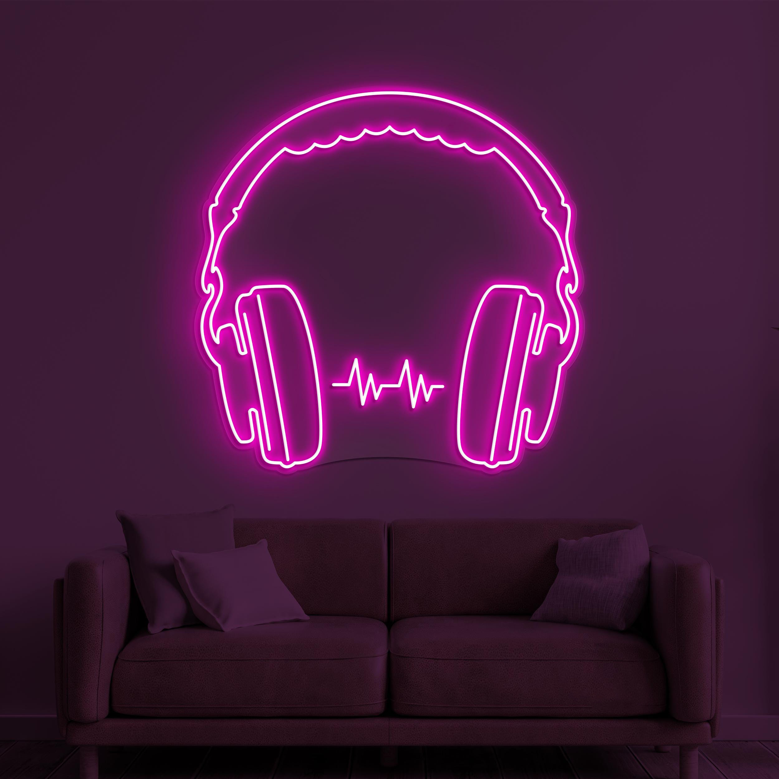 Headphones Neon Sign, Headphones LED Light, Music Room Wall Decor, Music Love Wall Art, Music Studio Decor, Headphones with Beat Art Sign