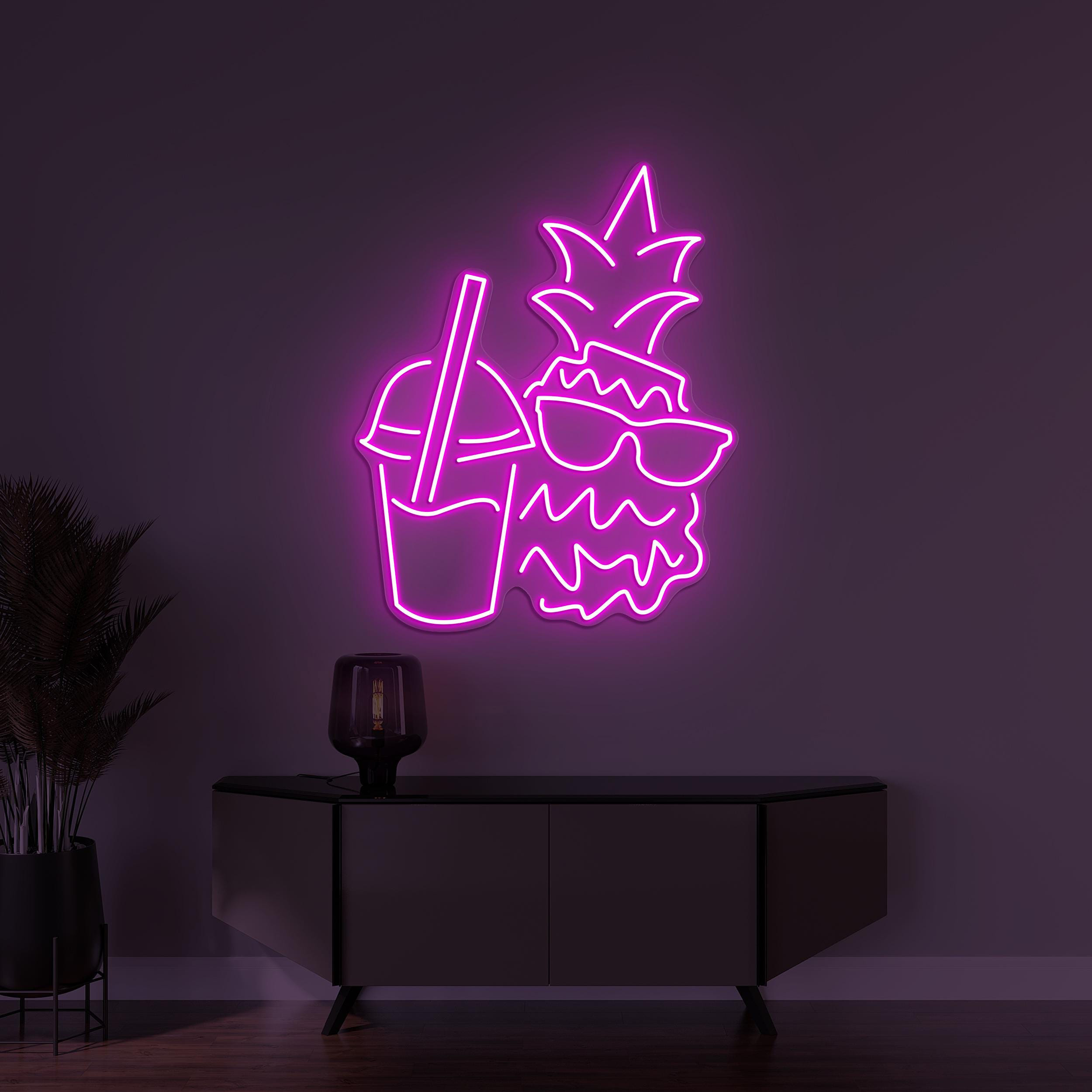 Pineapple Neon Sign, Pineapple with Glasses LED Light, Pineapple Surf Wall Decor, Bar Wall Art, Cafe Decor, Custom Neon Sign, Fruit Shop Art