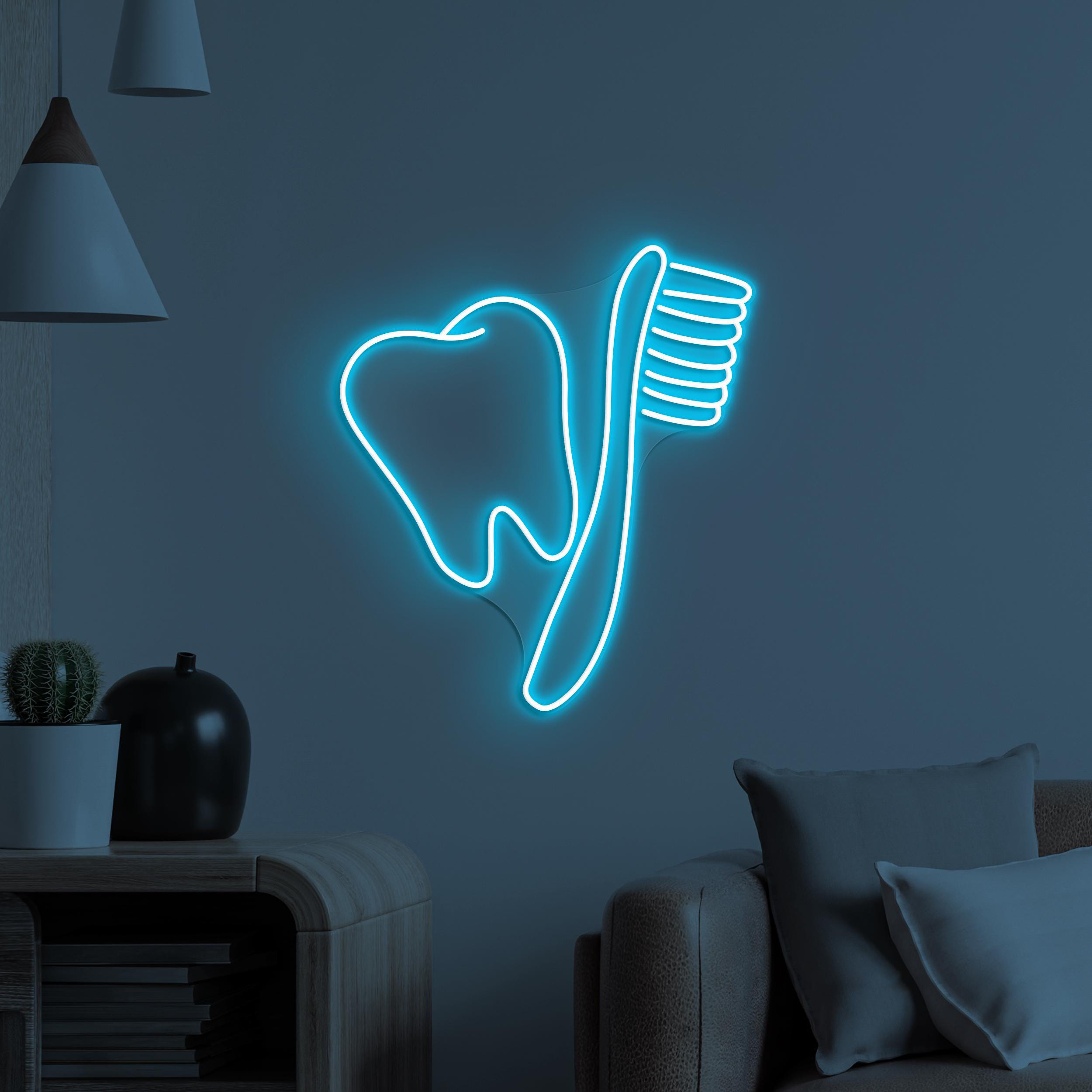 Toothbrush and Teeth Neon Sign, Toothbrush and Teeth LED Light, Dental Clinic Wall Decor, Dental Office Neon Light, Teeth Hospital Wall Art