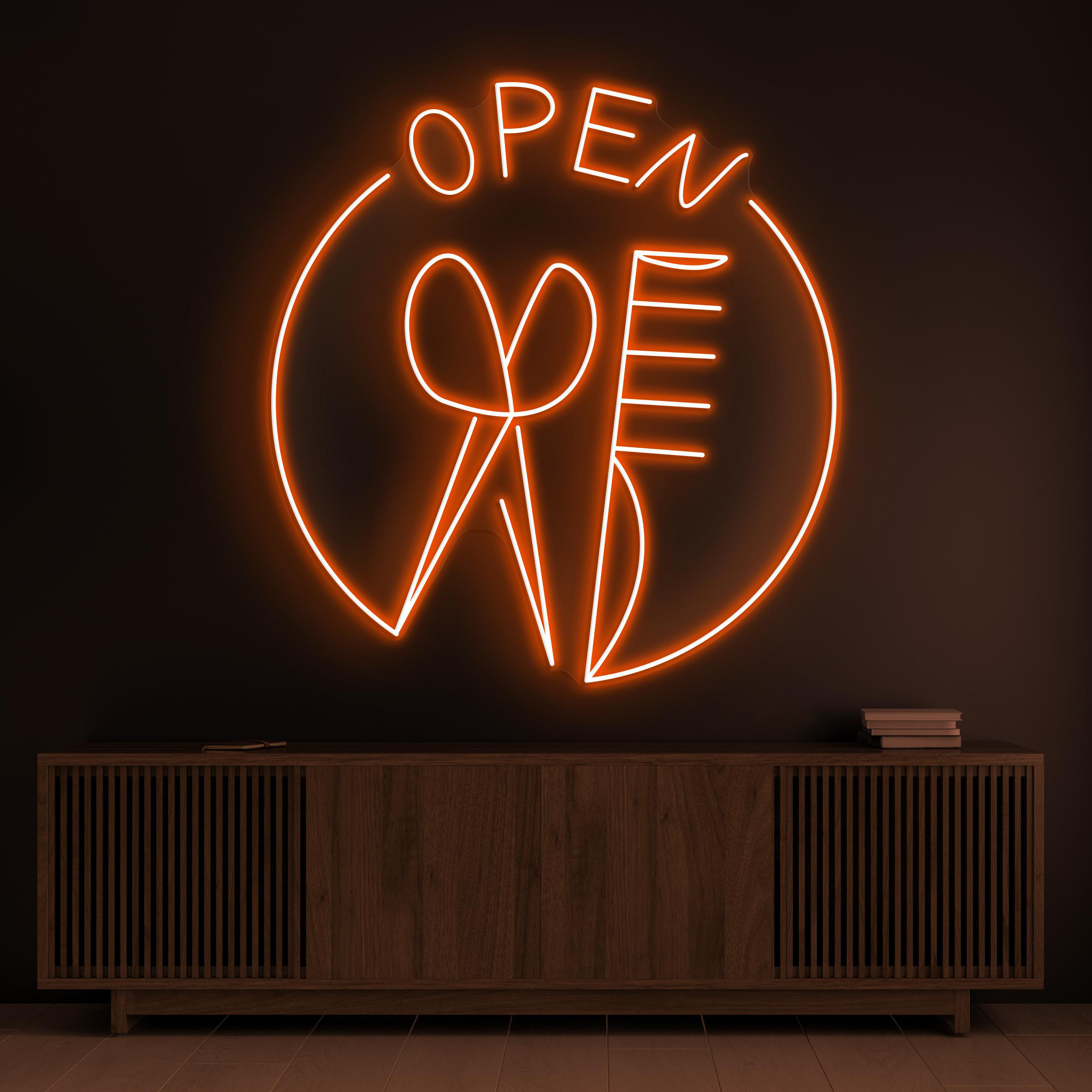 Open Barber Shop Neon Sign, Open Barber Shop LED Light, Scissor & Comb Wall Decor, Haircut Shop Wall Art, Hair Beauty Neon Light, Custom Art
