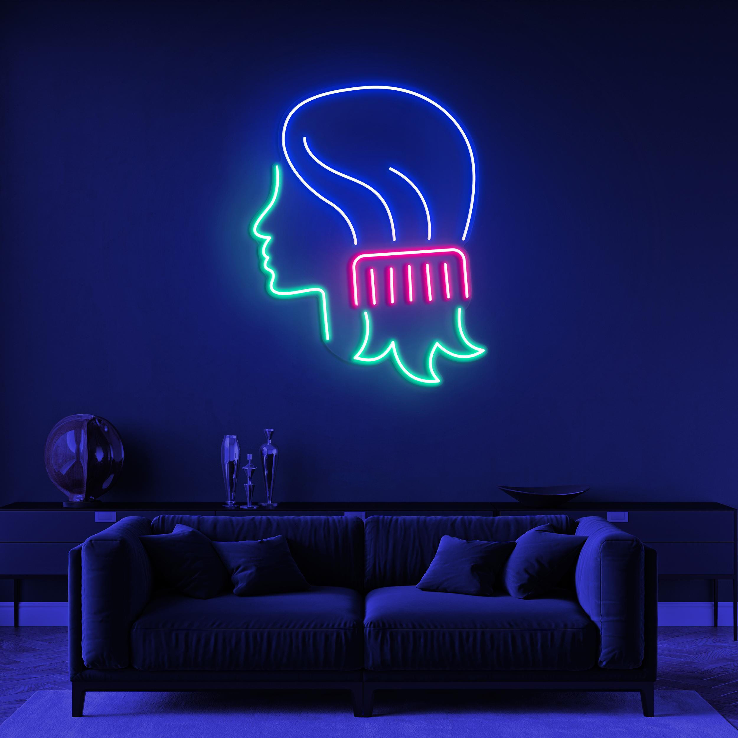 Comb Combing Woman Hair Neon Light, Salon Decor, LED Neon Art, Barber Shop Sign, Bedroom Decor, Neon Sign for Shops, Front Opening Display