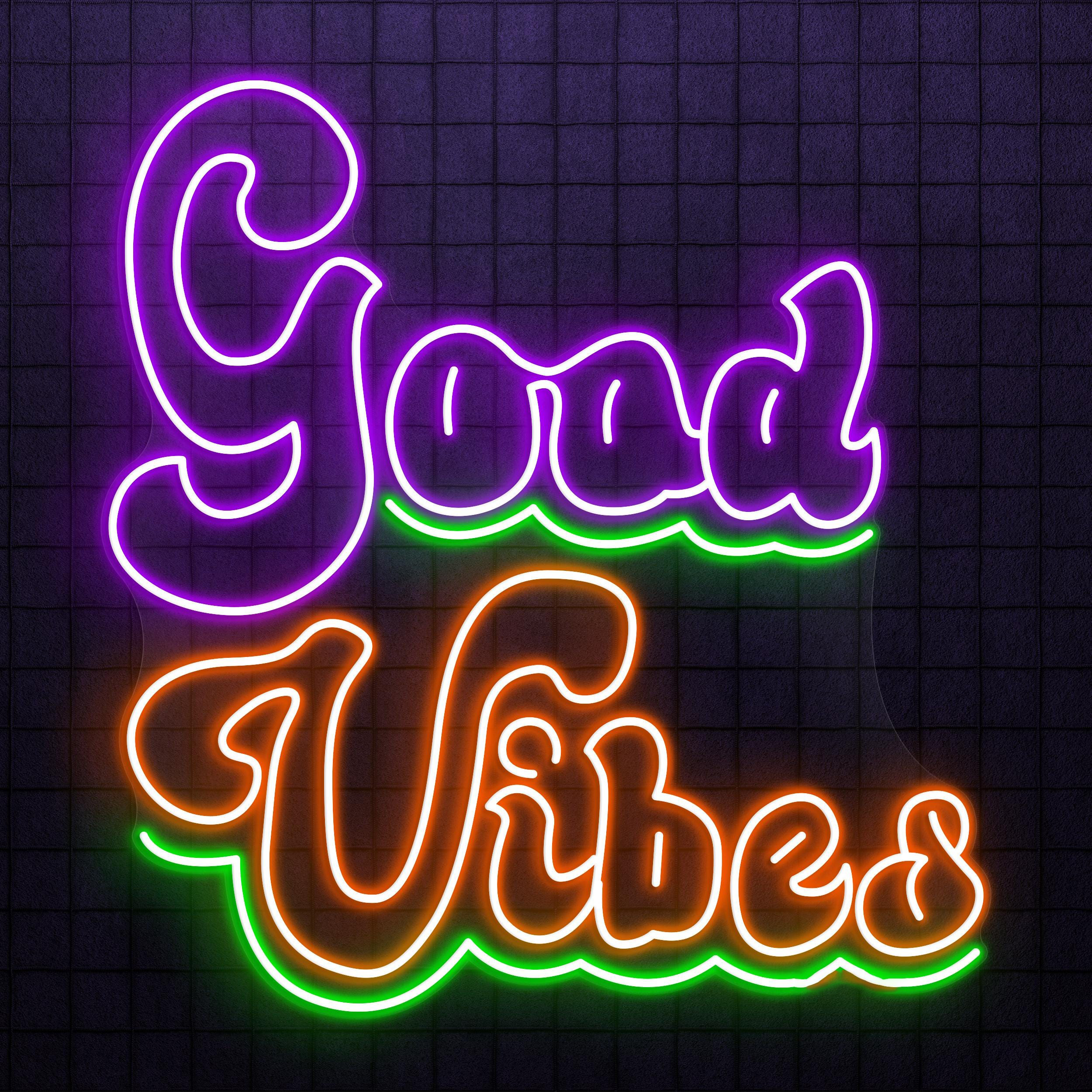 Good Vibes Neon Sign, Good Vibes LED Light, Party Wall Decor, Home Bedroom Wall Art, Bar and Cafe Neon Light, Positive Energy Neon Decor