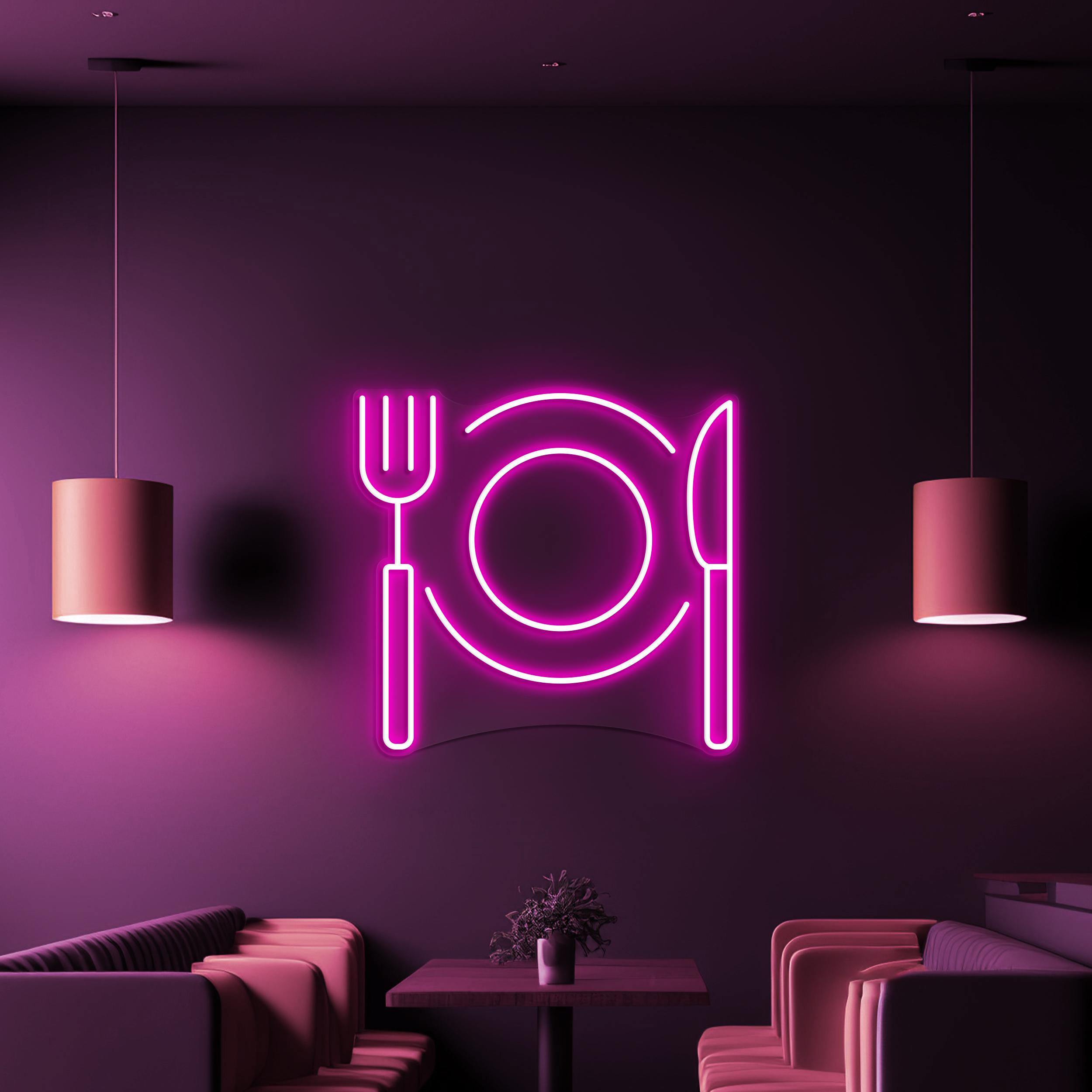 Fork Plate Knife Neon Sign, Fork Plate Knife LED Light, Food Shop Wall Decor, Kitchen Wall Art, Restaurants Neon Light, Dinner Time Neon Art