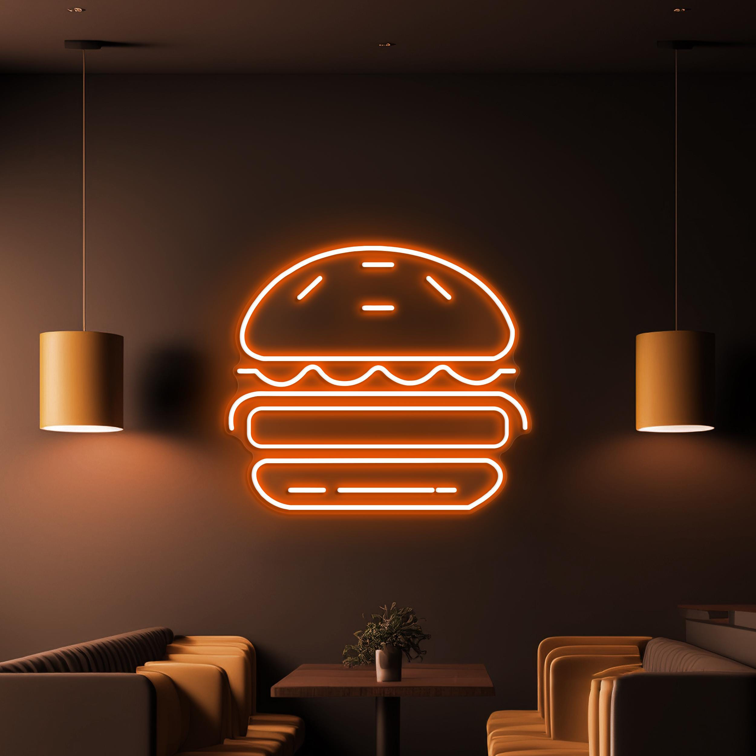 Burger Neon Sign, Burger LED Light, Hamburger Wall Art, Fast Food Restaurant Neon Light, Burger Shop Wall Decor, Gift For Burger Lover