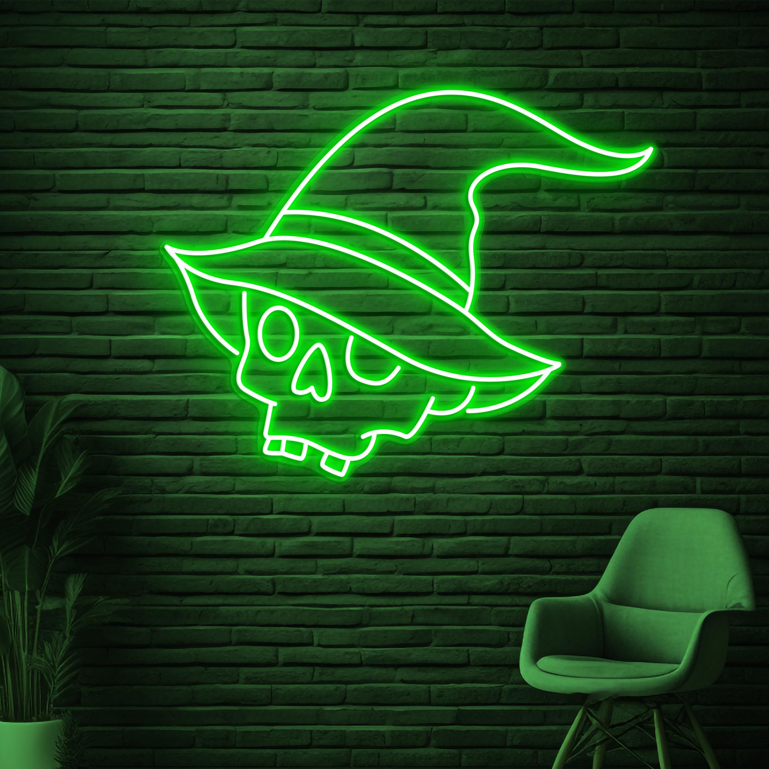 Witch Hat Skull Neon Sign, Witch Hat Skull LED Light, Skull Led Wall Decor, Spooky Neon Sign, Horror Room Wall Art, Skull Neon Wall Light