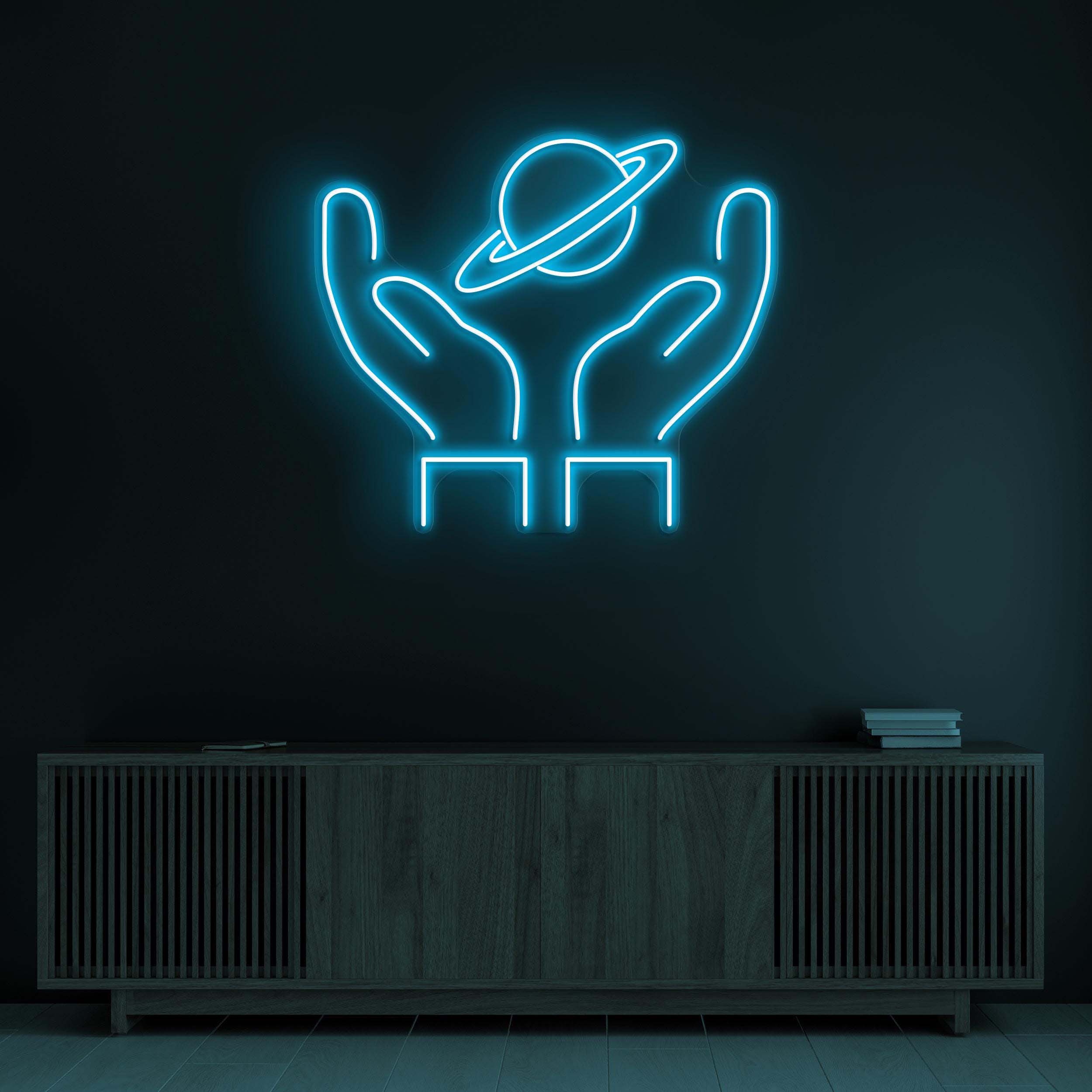 Saturn Planet Neon Sign, Hands Led Light, World Hold Neon Light, Home Wall Decor, Space Wall Art, Bar, Cafe and Studio Neon Decor, Gift Idea