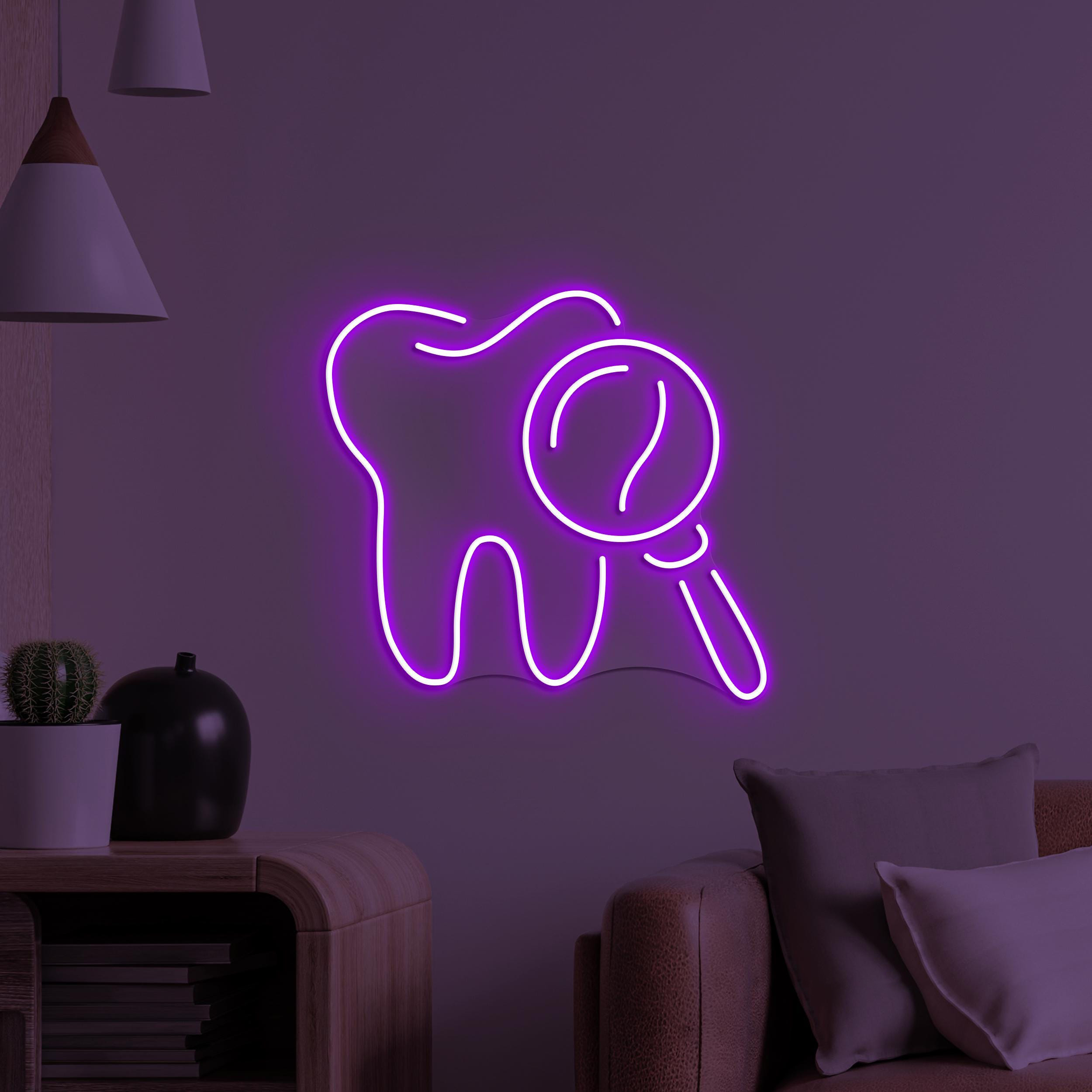 Tooth Neon Sign, Tooth LED Light, Dental Clinic Wall Art, Oral Care Neon Light, Medical Office Wall Decor, Tooth & Magnifying Glass Led Sign