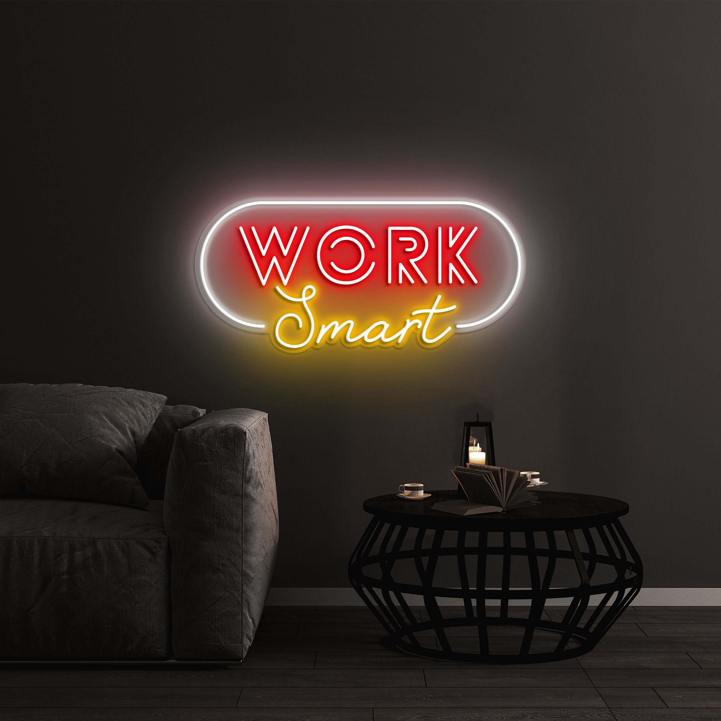 Work Smart LED Neon Sign, Motivational Decor for Home, Office, Studio, Game Room Neon Light Decor, Wall Art for Readiness & Motivation, Gift