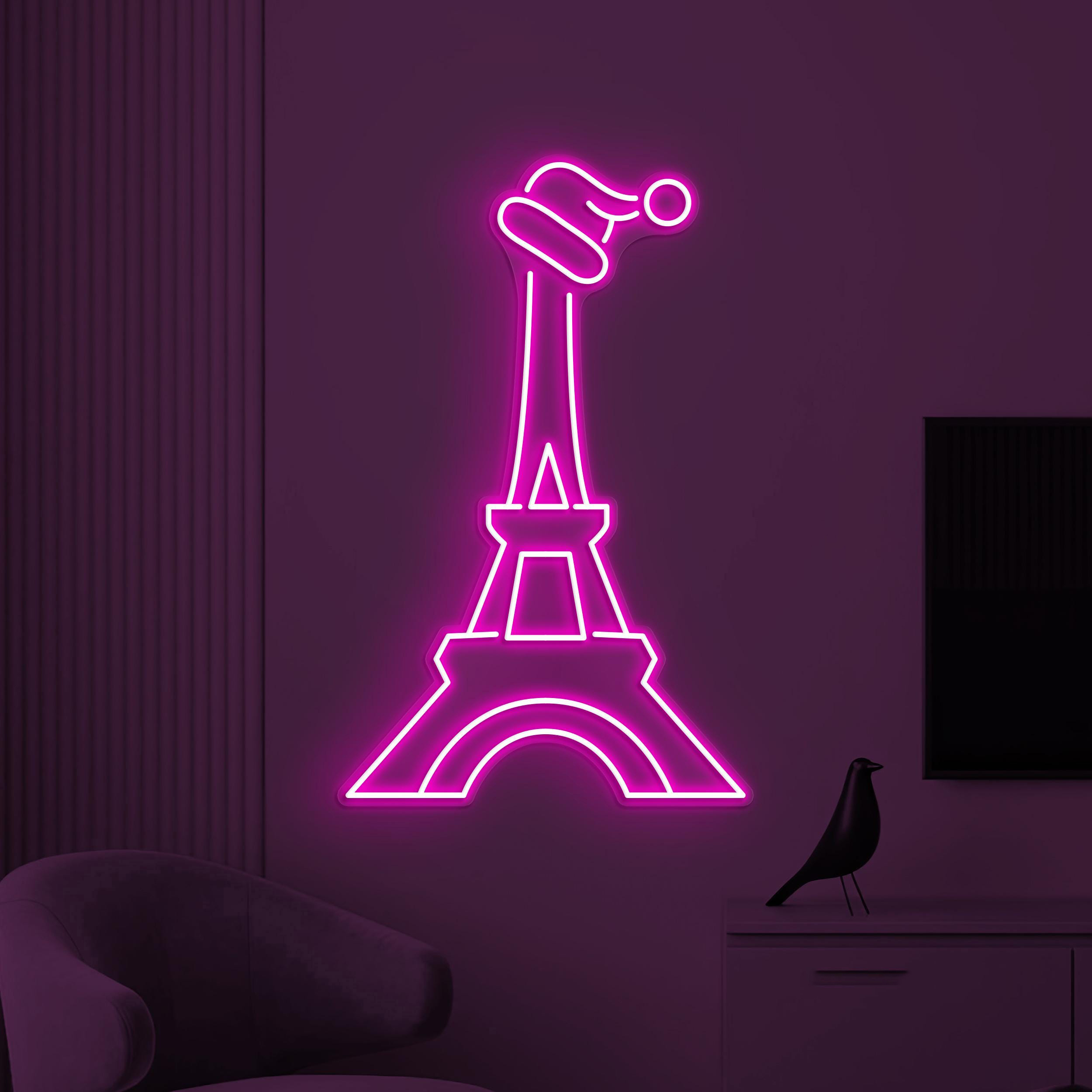 Tower Neon Sign, Christmas Eiffel Tower LED Sign, Christmas Party Wall Art, Eiffel Tower Wall Decor, Santa Hat LED Light, Kids room decor