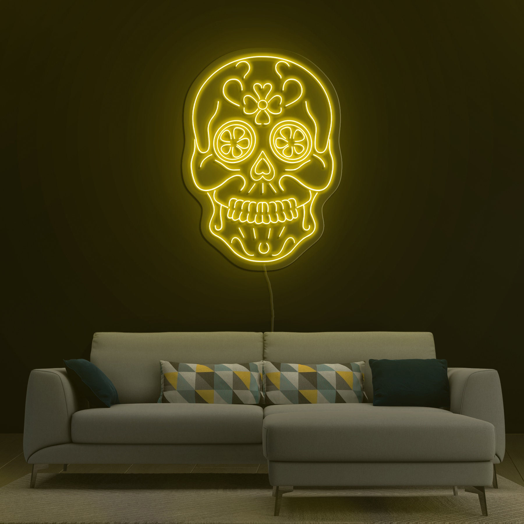 Calaveras Mexican Skull Neon Sign, LED Light Decor, Head Skeleton Neon Sign, Home & Party Decor, Day of the Dead,Colorful Skull LED Wall Art