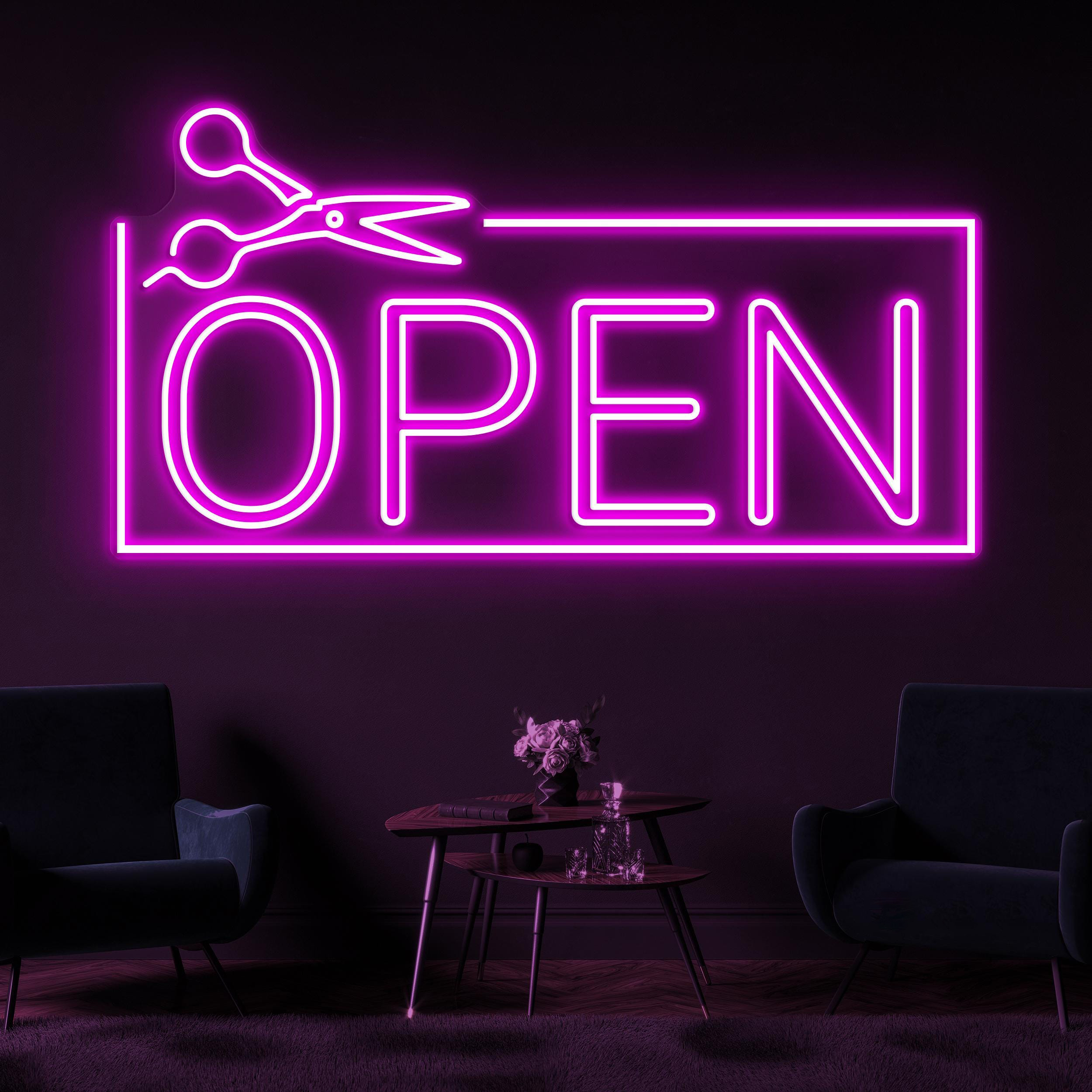 Open Neon Sign, Open Barber Shop LED Light, Open Scissor Wall Decor, Hair Beauty Bar Neon Sign, Haircut Neon Sign, Beauty Salon Wall Art