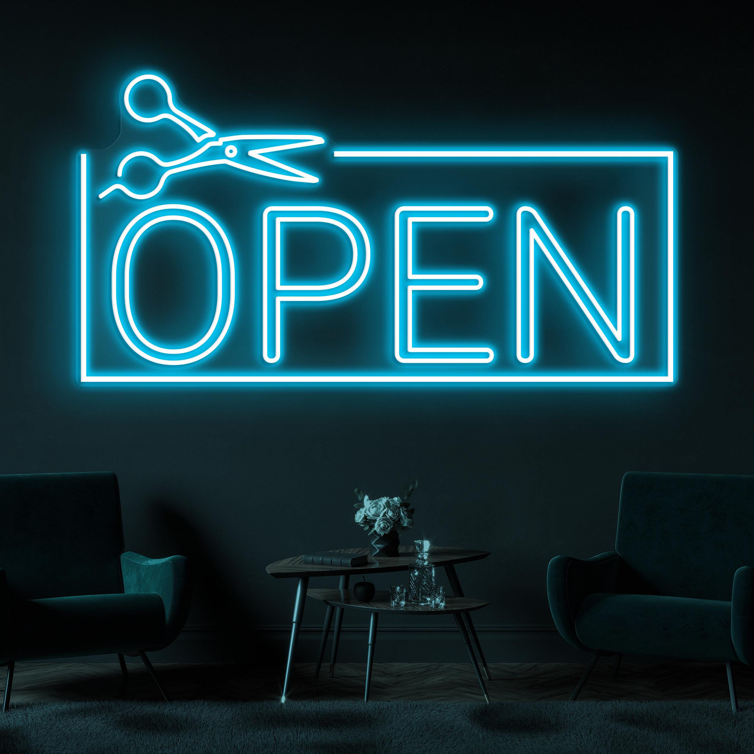 Open Neon Sign, Open Barber Shop LED Light, Open Scissor Wall Decor, Hair Beauty Bar Neon Sign, Haircut Neon Sign, Beauty Salon Wall Art