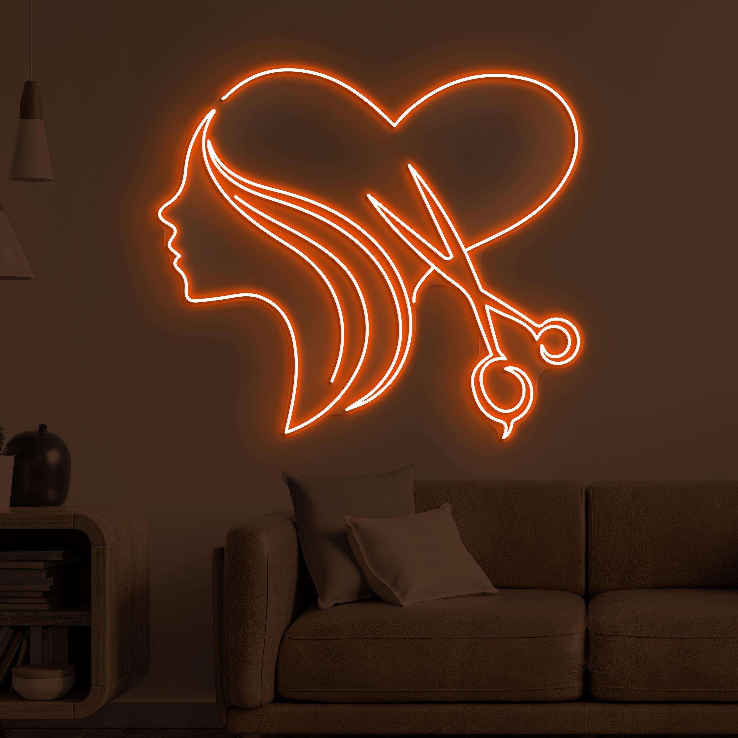 Heart Hair Neon Sign, Heart Haircut LED Light, Woman With Heart Wall Decor, Woman Heart Wall Art, Barber Shop Neon Light, Love Salon Art