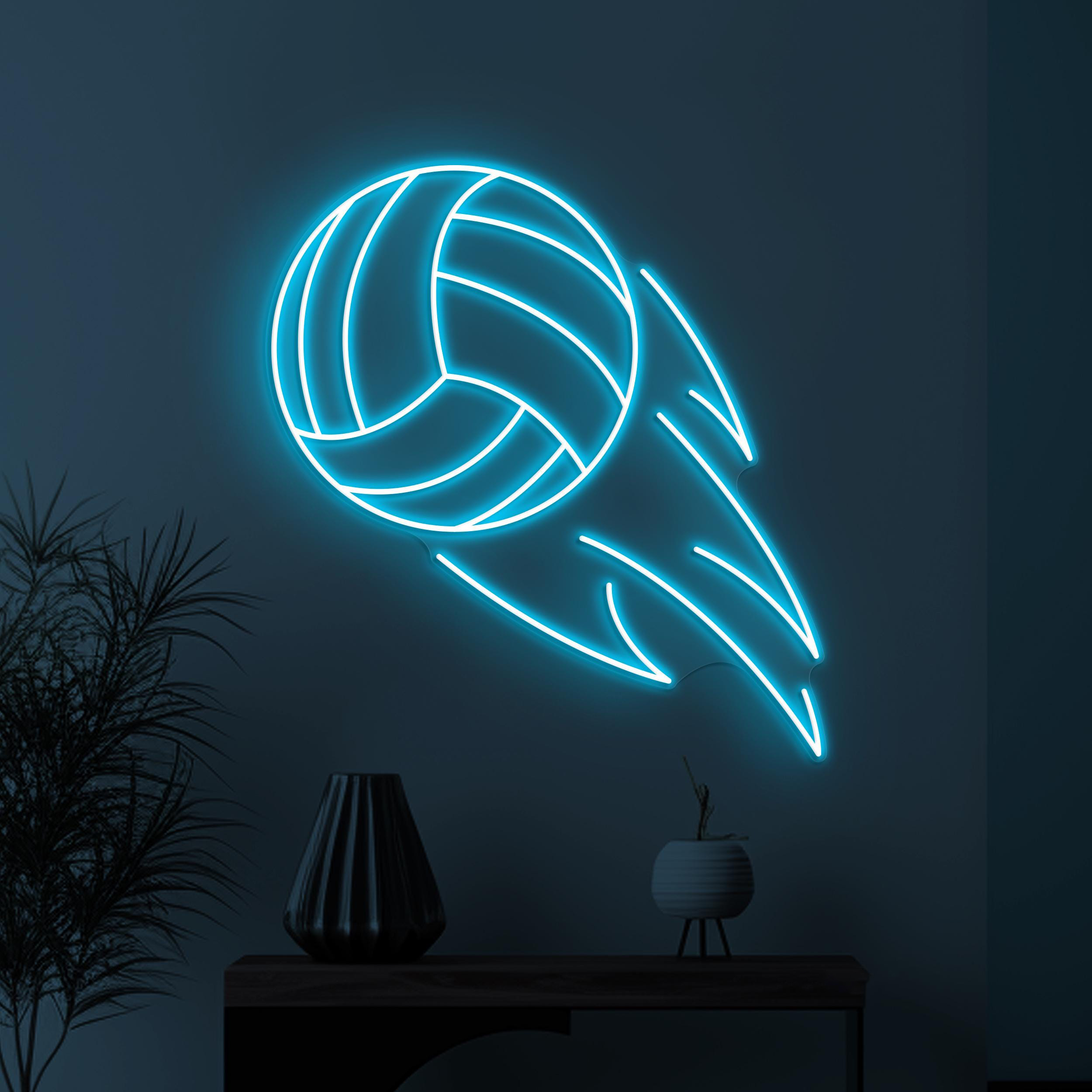 Flaming Volleyball Neon Sign, Fire Volleyball LED Light, Volleyball Wall Art, Game On Neon Light, Game Room Wall Decor, Volleyball Club Art