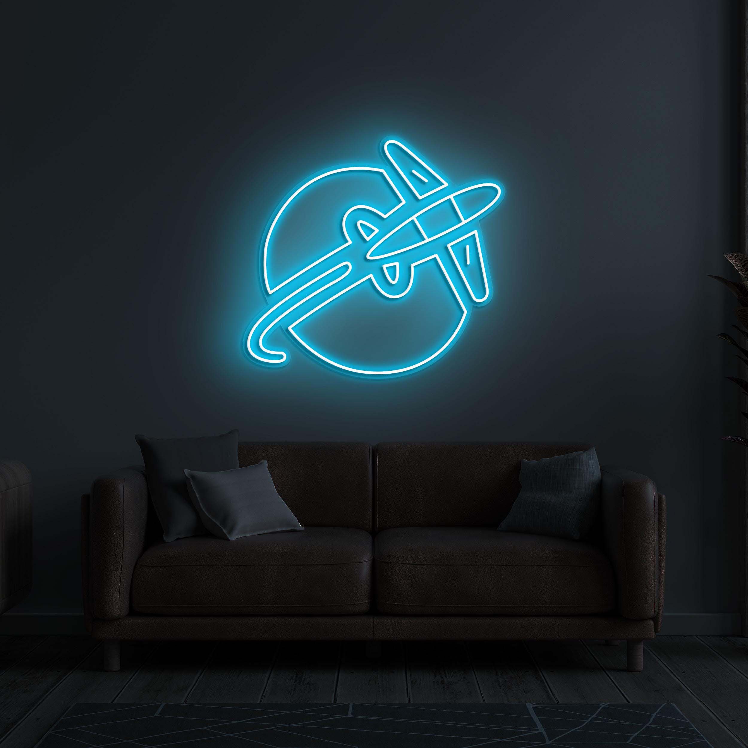 Flying Plane Neon Sign, Flying Plane LED Light, Airplane LED Neon Art, Decor for Home, Game Room & Airport, Plane Around Globe Neon Light