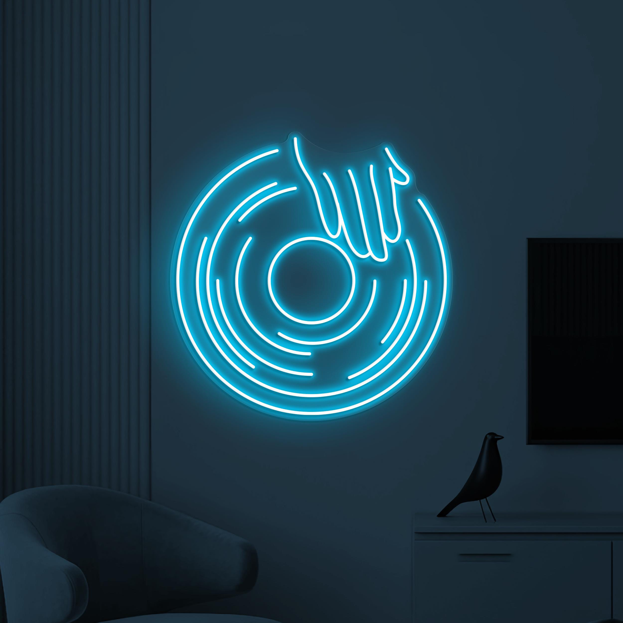 Vinyl Neon Sign, Vinyl Record LED Light, Vinyl Spin Wall Decor, Vinyl With Hand Wall Art, DJ Wall Light, DJ Room Neon Decor, Music Room Sign