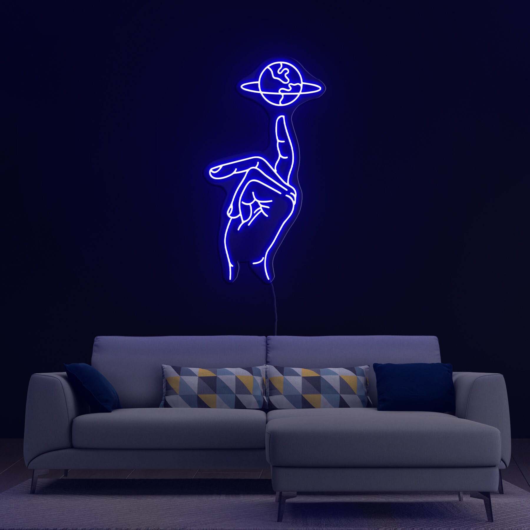 Hand on Planet Neon Light, Wall Decor for Bedroom, Bar, Home, Wall Art, Gift, Room Lighting, Earth Art, Neon Sign for Kids Room, Party Decor