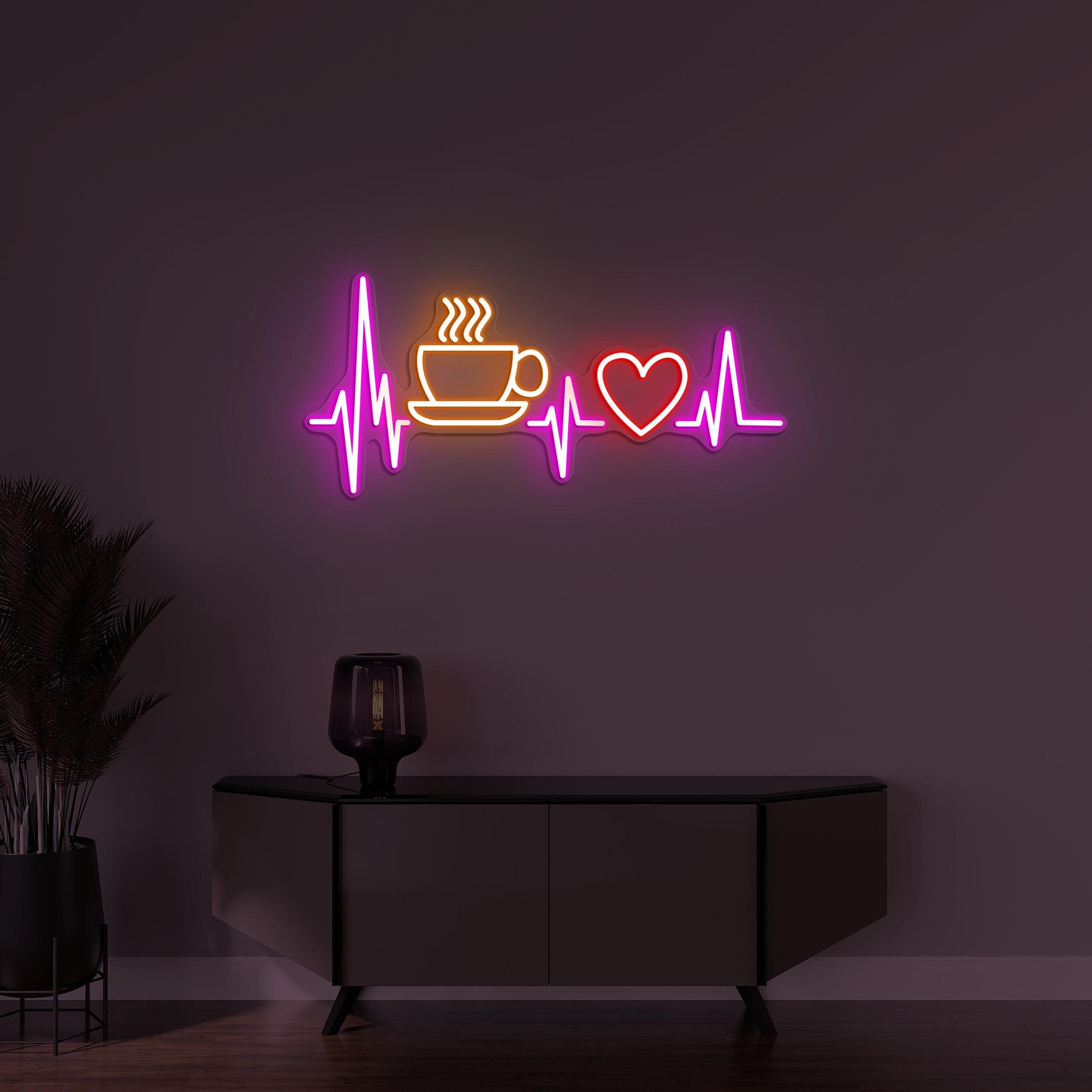 Coffee Heartbeat Neon Sign, Coffee Heartbeat LED Light, Heart Wall Decor, Cafe Coffee Neon Light, Coffee Shop Wall Decor, Coffee Lover Gifts