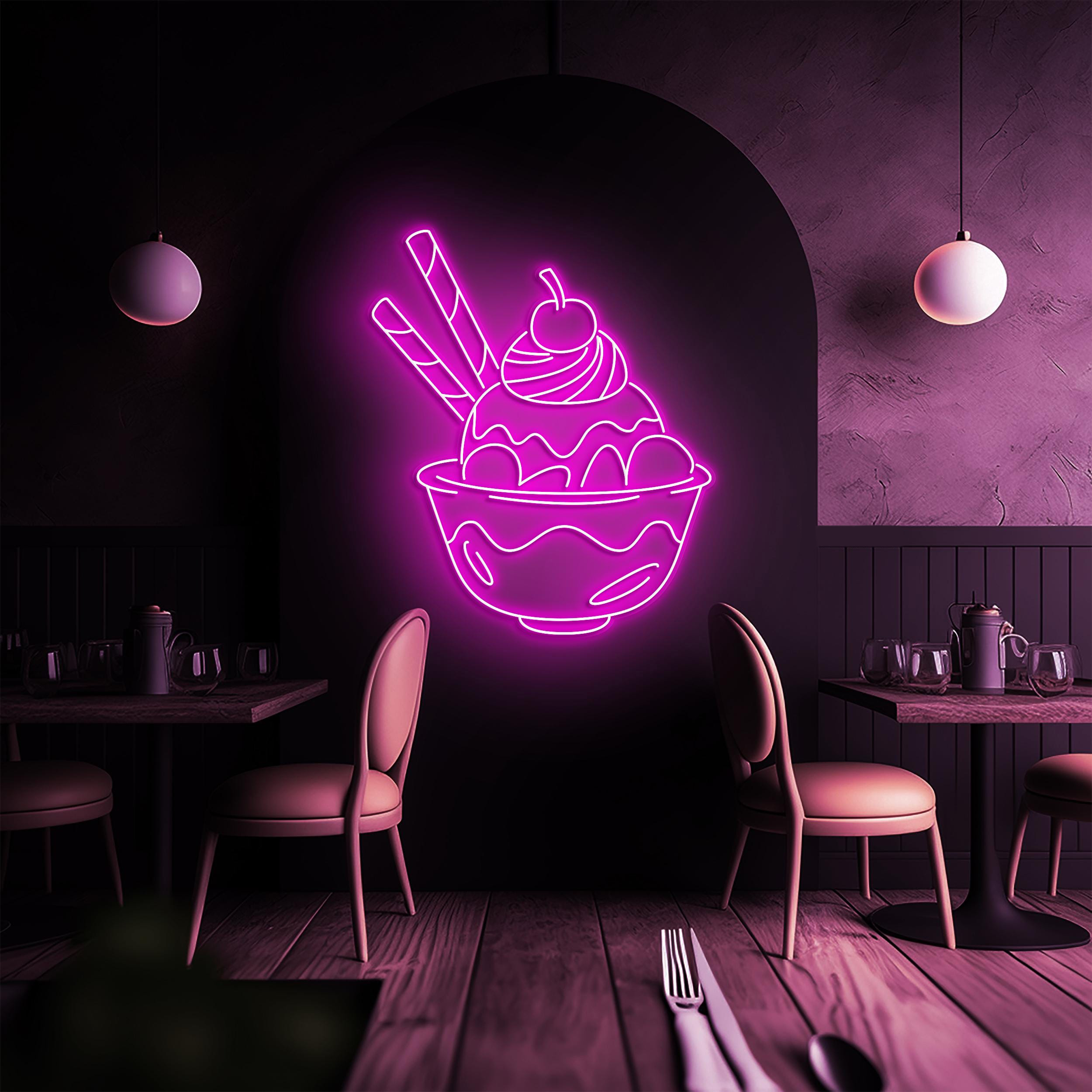 Ice Cream Bowl Neon Sign, Ice Cream Bowl LED Sign, Ice Cream Neon Wall Art, Ice Cream Neon Display, Decor for Ice Cream Shop, Cafe, Bar